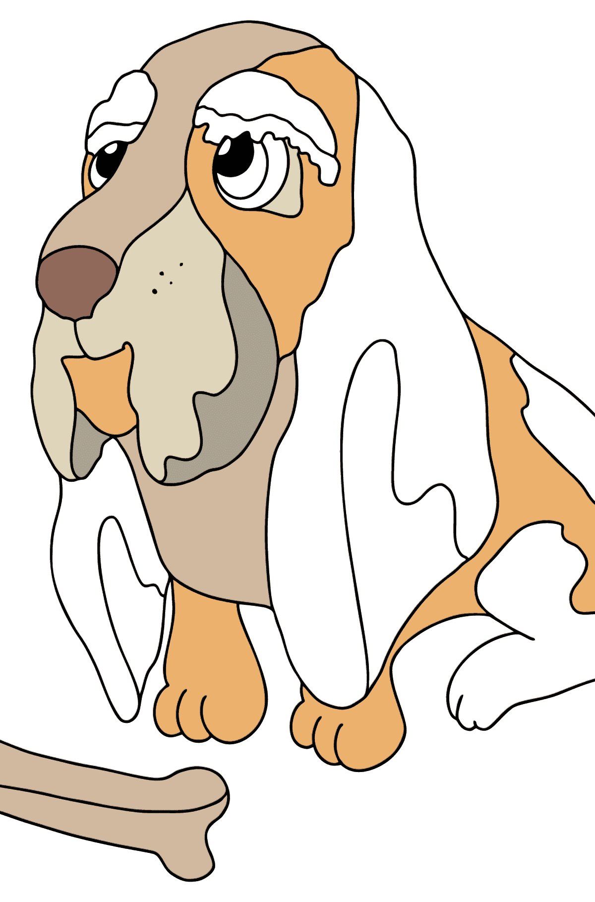 Coloring Page - A Dog is Sitting near a Bone - Coloring Pages for Kids