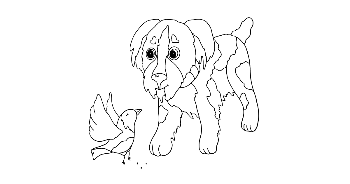 Print Coloring Page - A Dog is Talking to a Bird