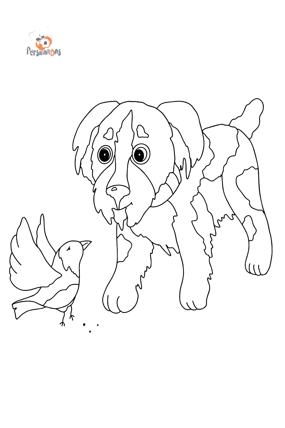 Print Coloring Page - A Dog is Talking to a Bird