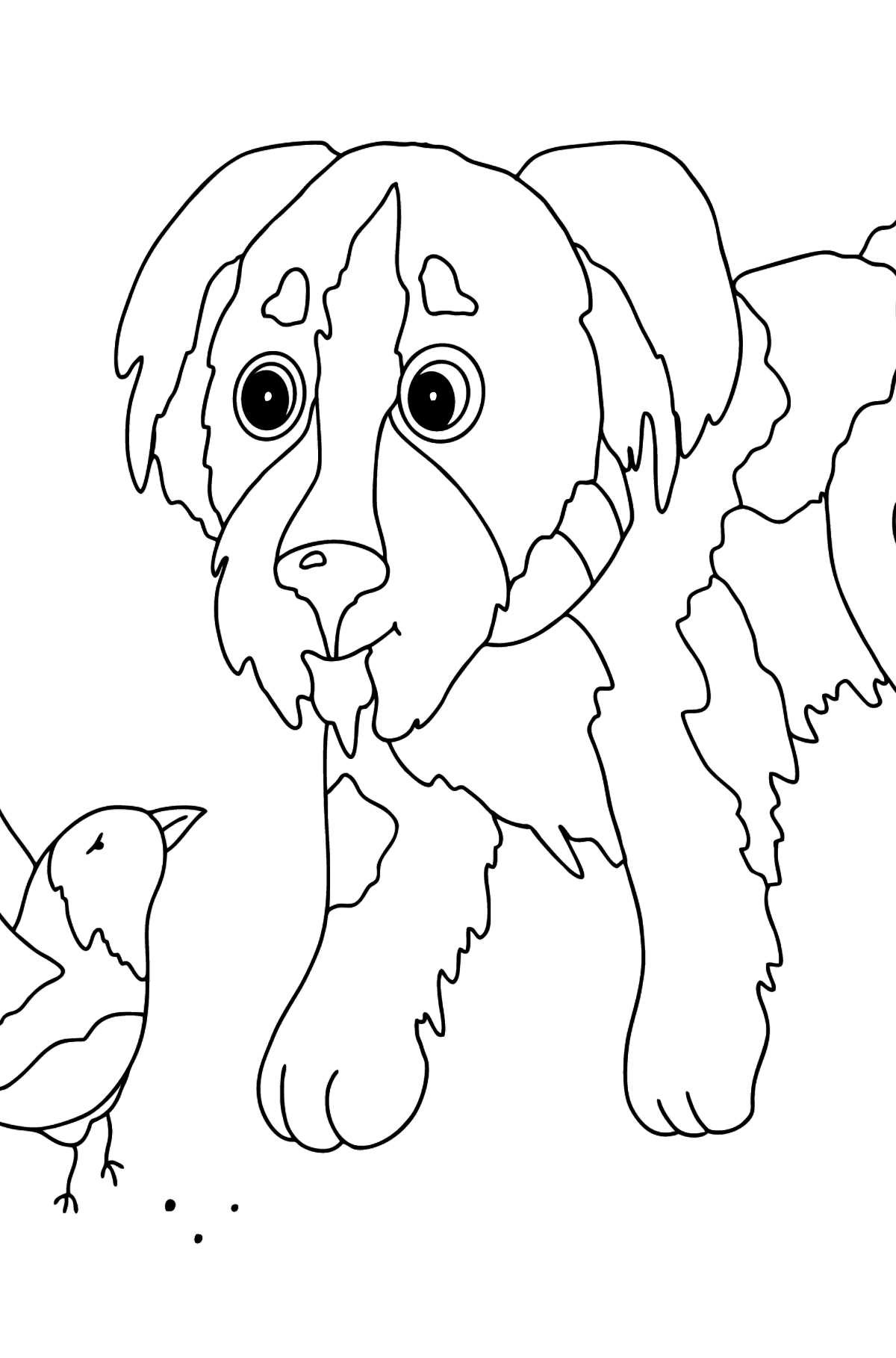 Coloriage - Un chien parle à un oiseau - Coloriages pour les Enfants