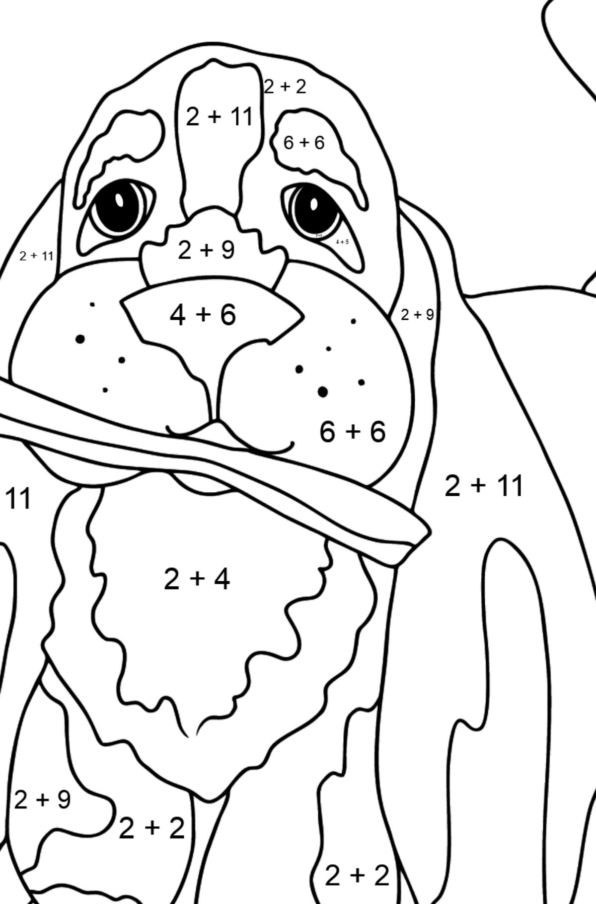 Coloring Page - A Dog is Waiting for Its Owner with a Stick - Math Coloring - Addition for Kids