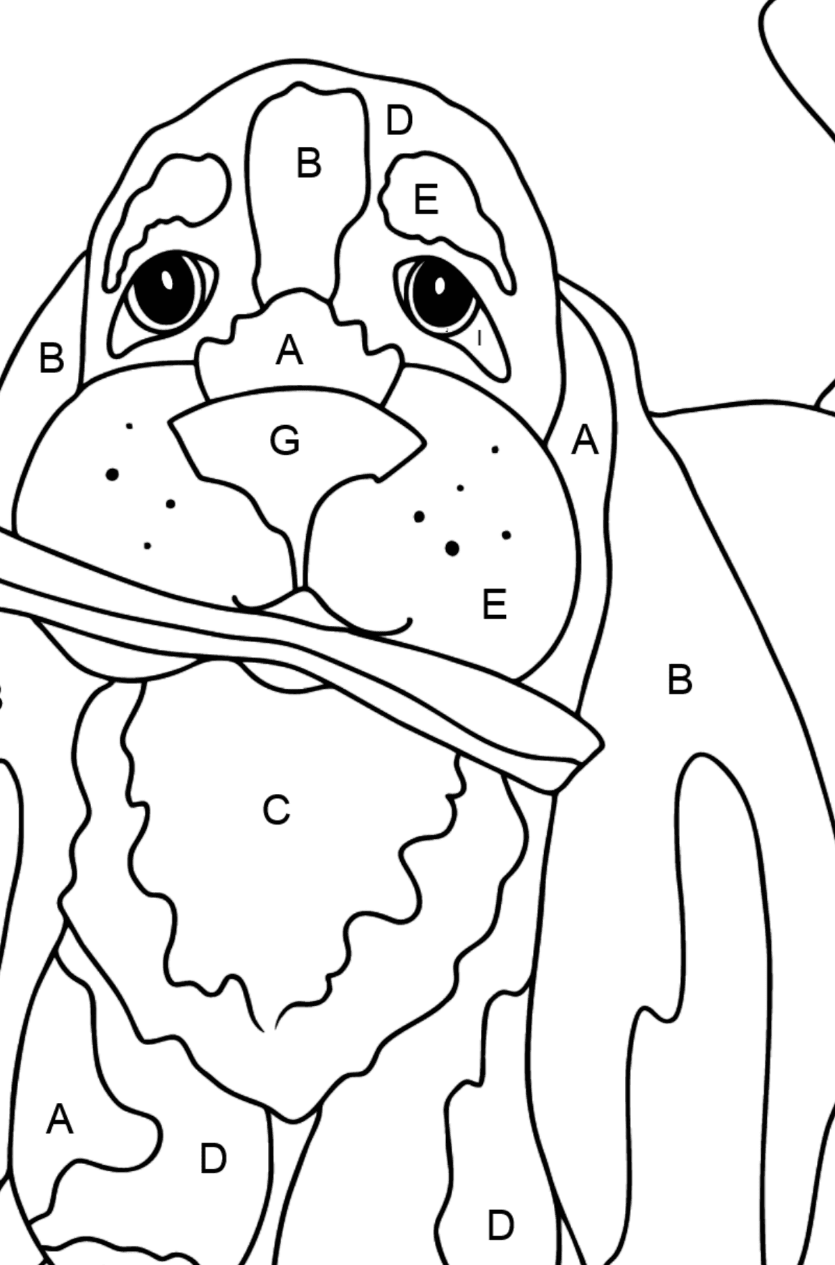 Coloring Page - A Dog is Waiting for Its Owner with a Stick - Coloring by Letters for Kids