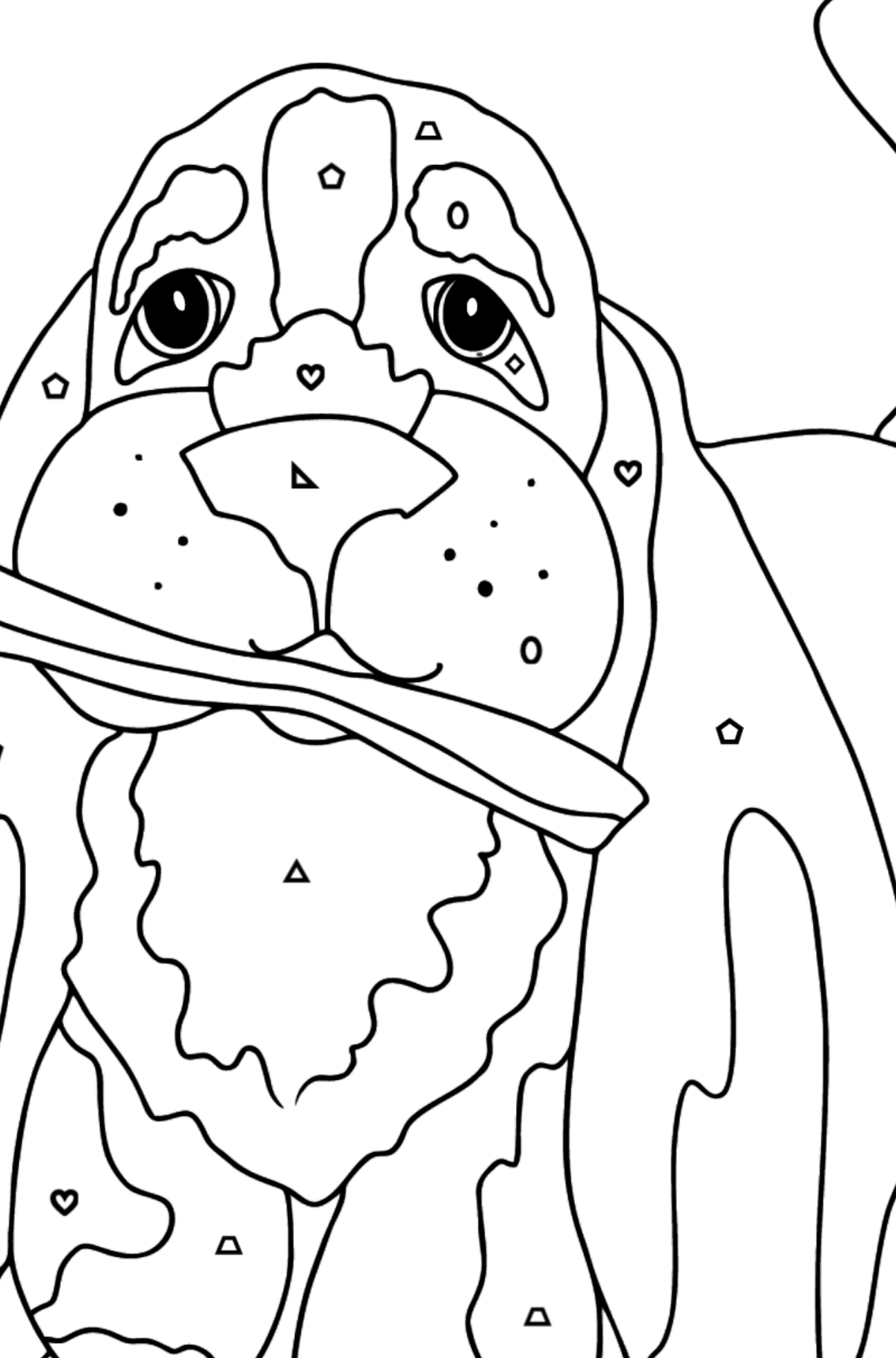 Coloring Page - A Dog is Waiting for Its Owner with a Stick - Coloring by Geometric Shapes for Kids