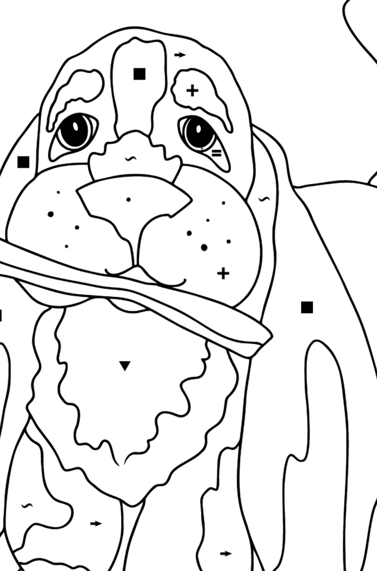 Coloring Page - A Dog is Waiting for Its Owner with a Stick - Coloring by Symbols for Kids