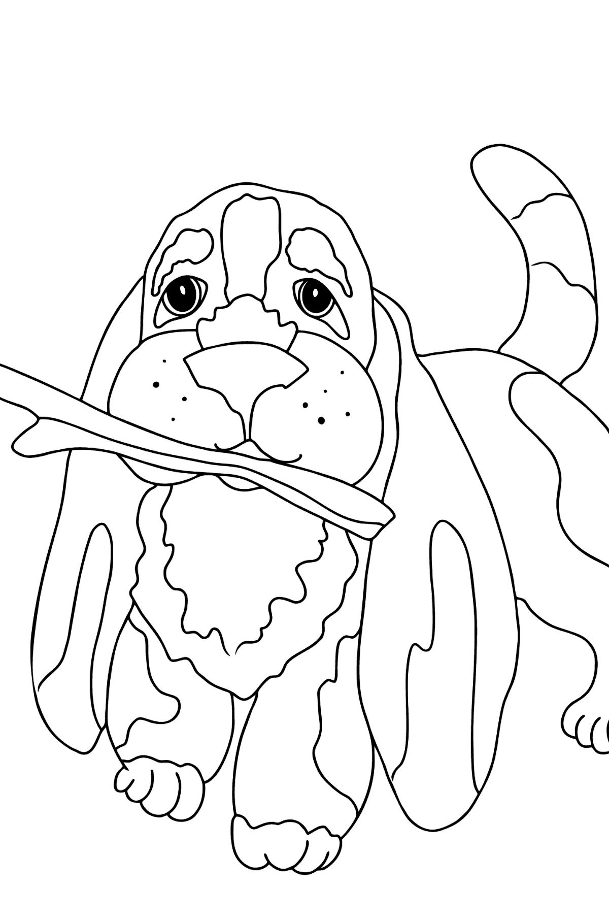 Coloring Page - A Dog is Waiting for Its Owner with a Stick - Coloring Pages for Kids