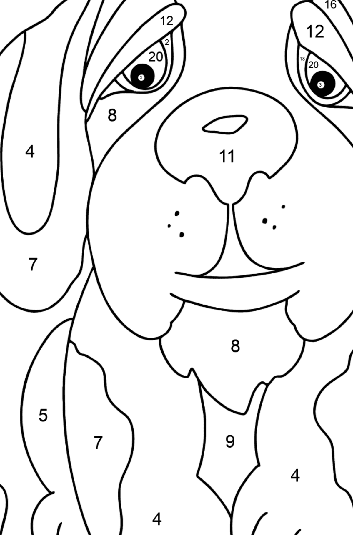Розмальовка собака цуценя - Розмальовки за номерами для дітей