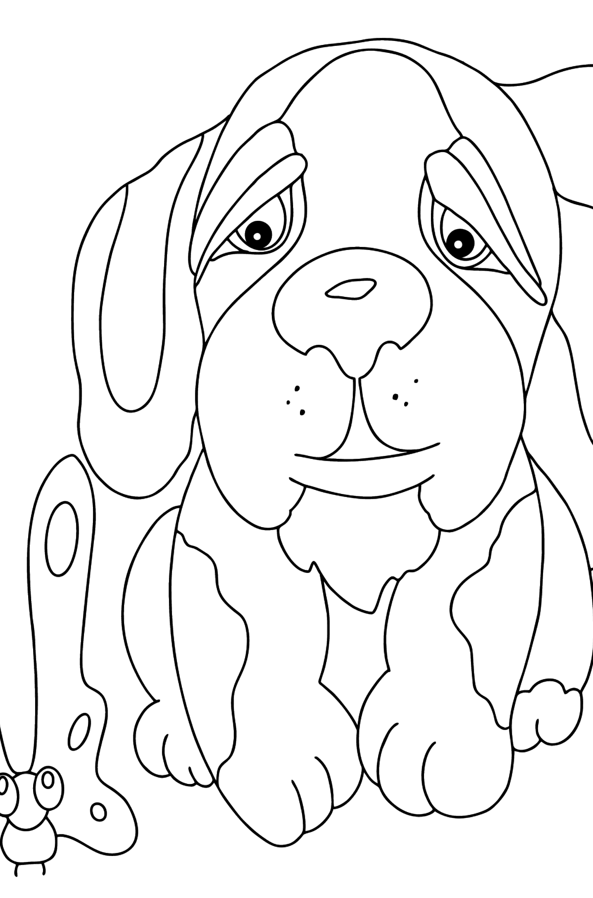 Coloring Page - A Dog is Watching a Butterfly - Coloring Pages for Kids