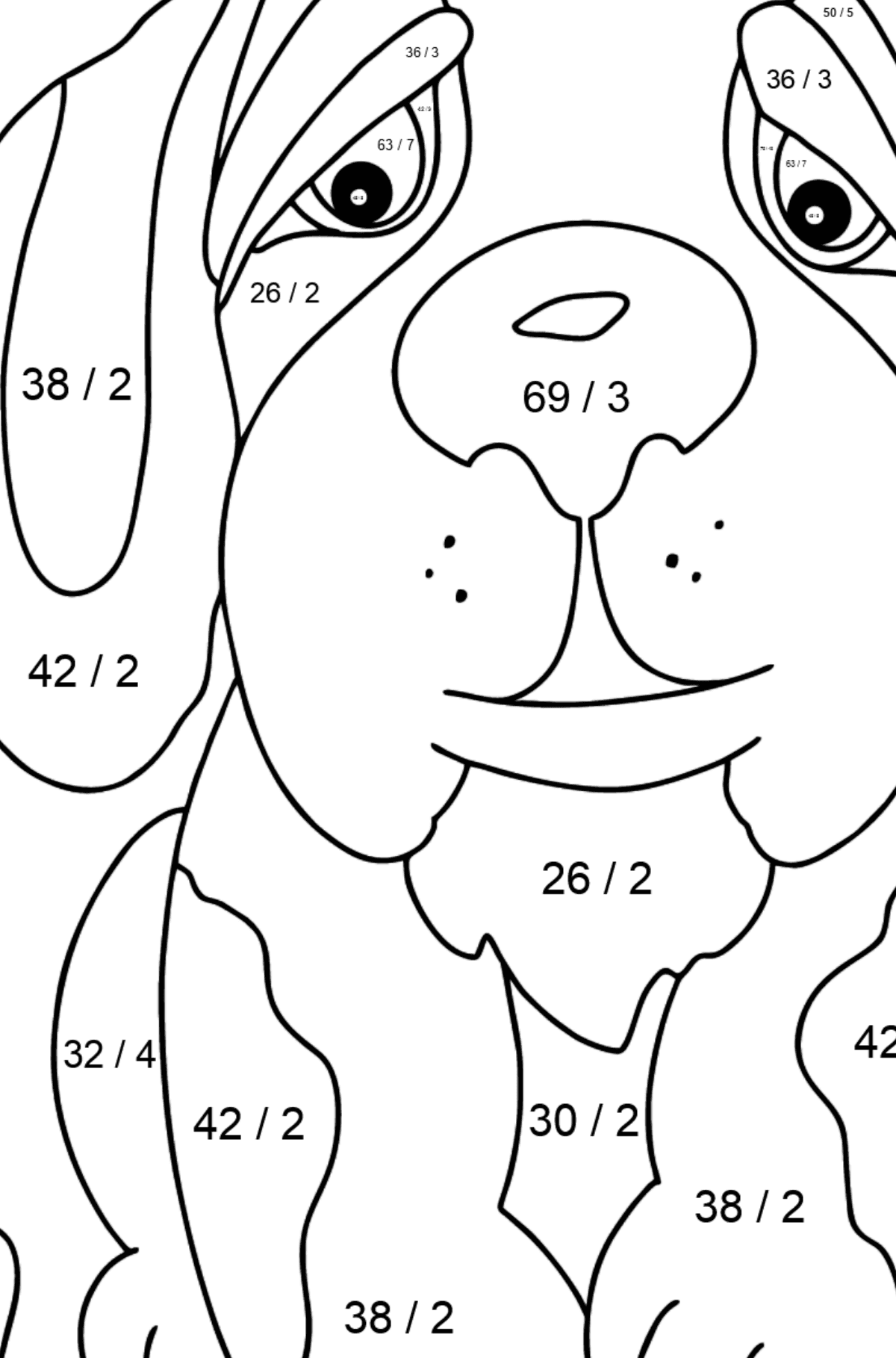 Coloring Page - A Dog is Watching a Butterfly - Math Coloring - Division for Kids
