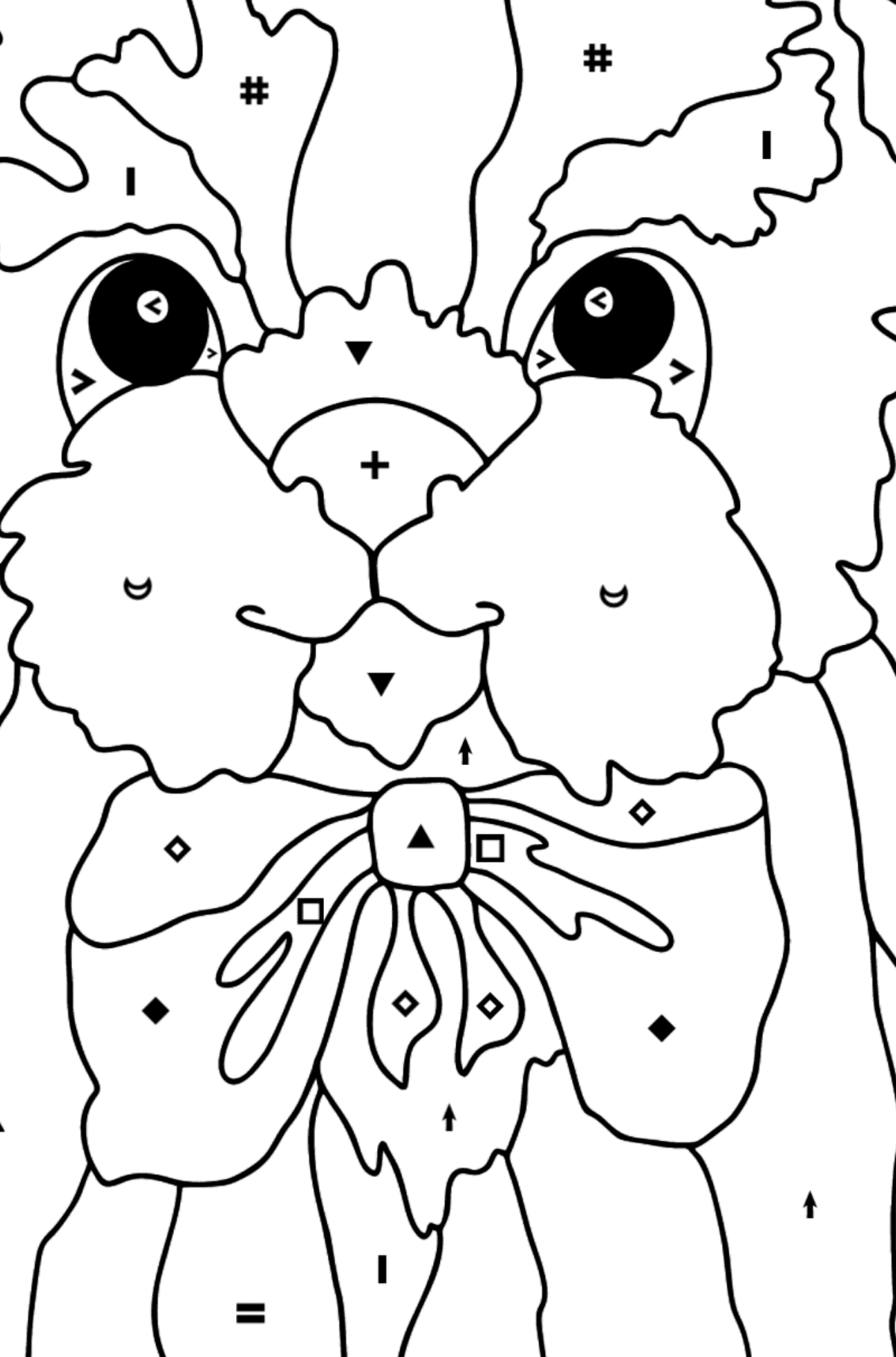 Coloring Page - A Dog with a Bow - Coloring by Symbols for Kids