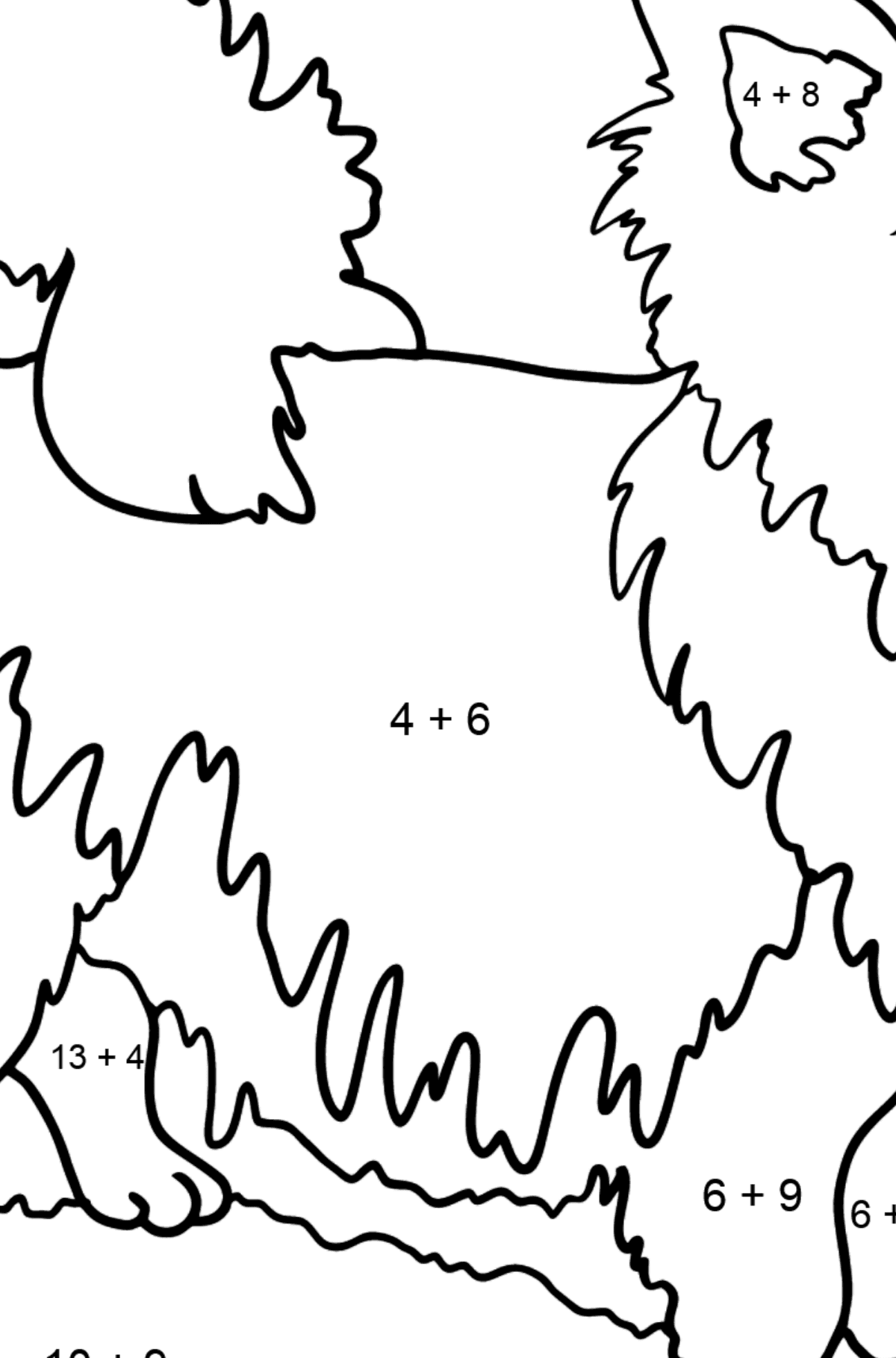 Dibujo de Chihuahua para colorear - Colorear con Matemáticas - Sumas para Niños
