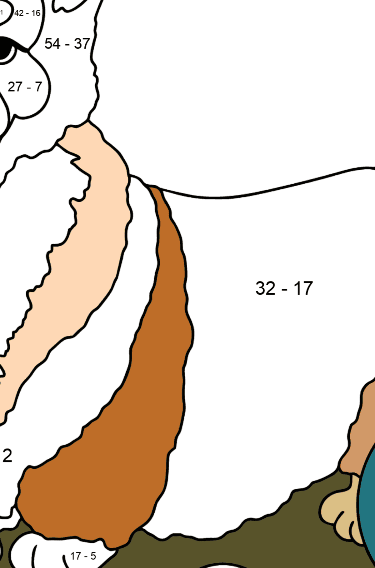 Ausmalbild Corgi - Mathe Ausmalbilder - Subtraktion für Kinder