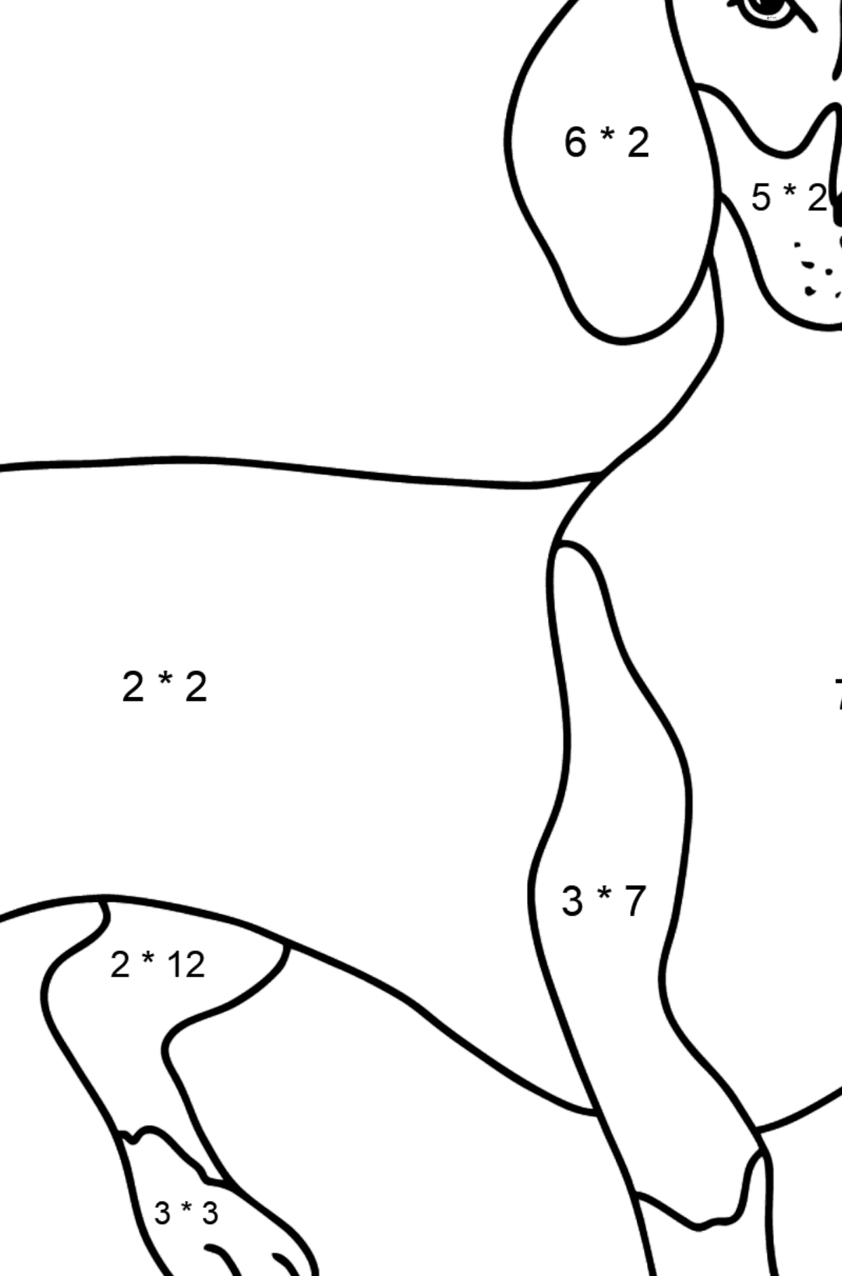 Dachshund coloring page - Math Coloring - Multiplication for Kids