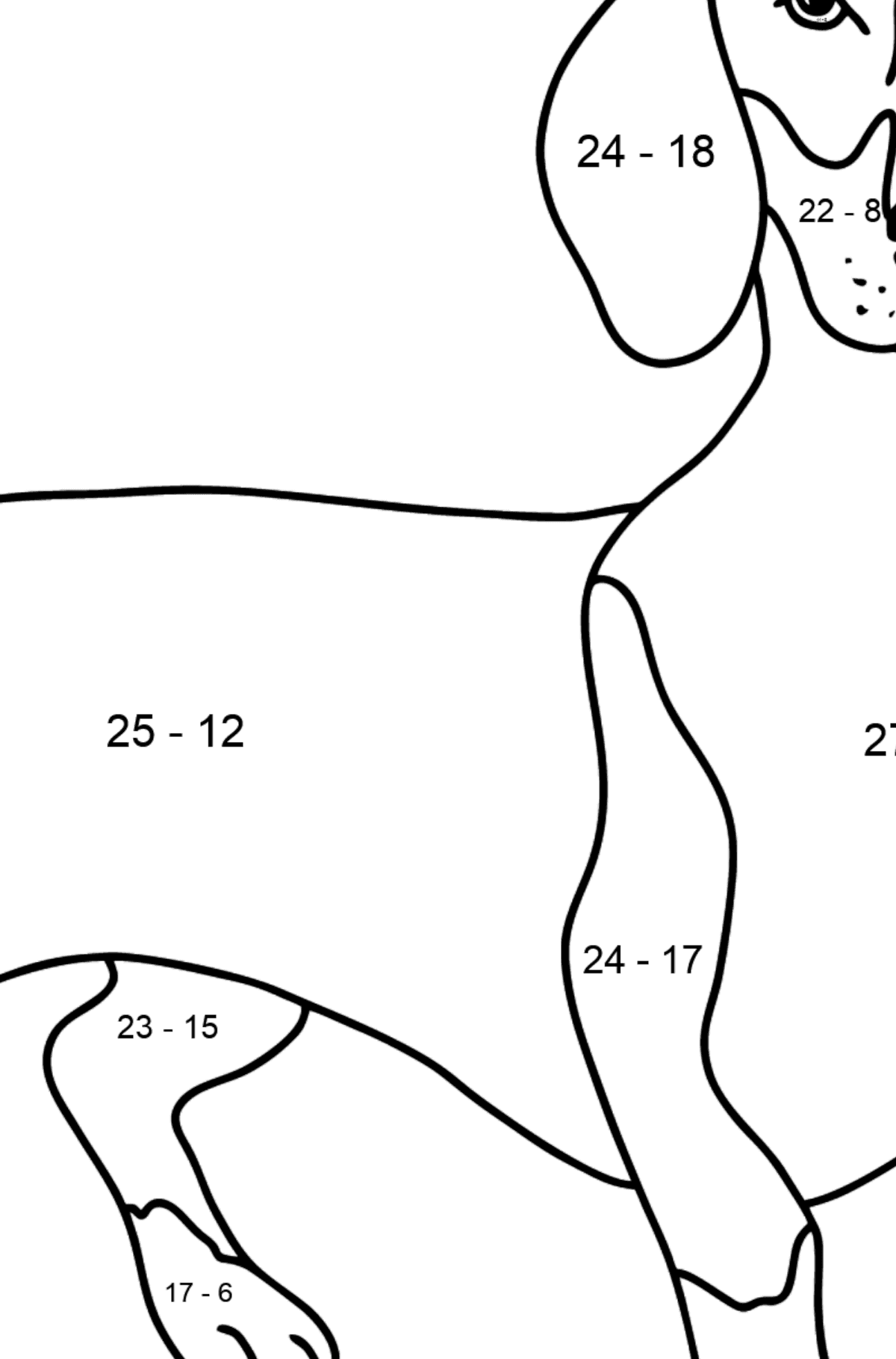 Dachshund coloring page - Math Coloring - Subtraction for Kids