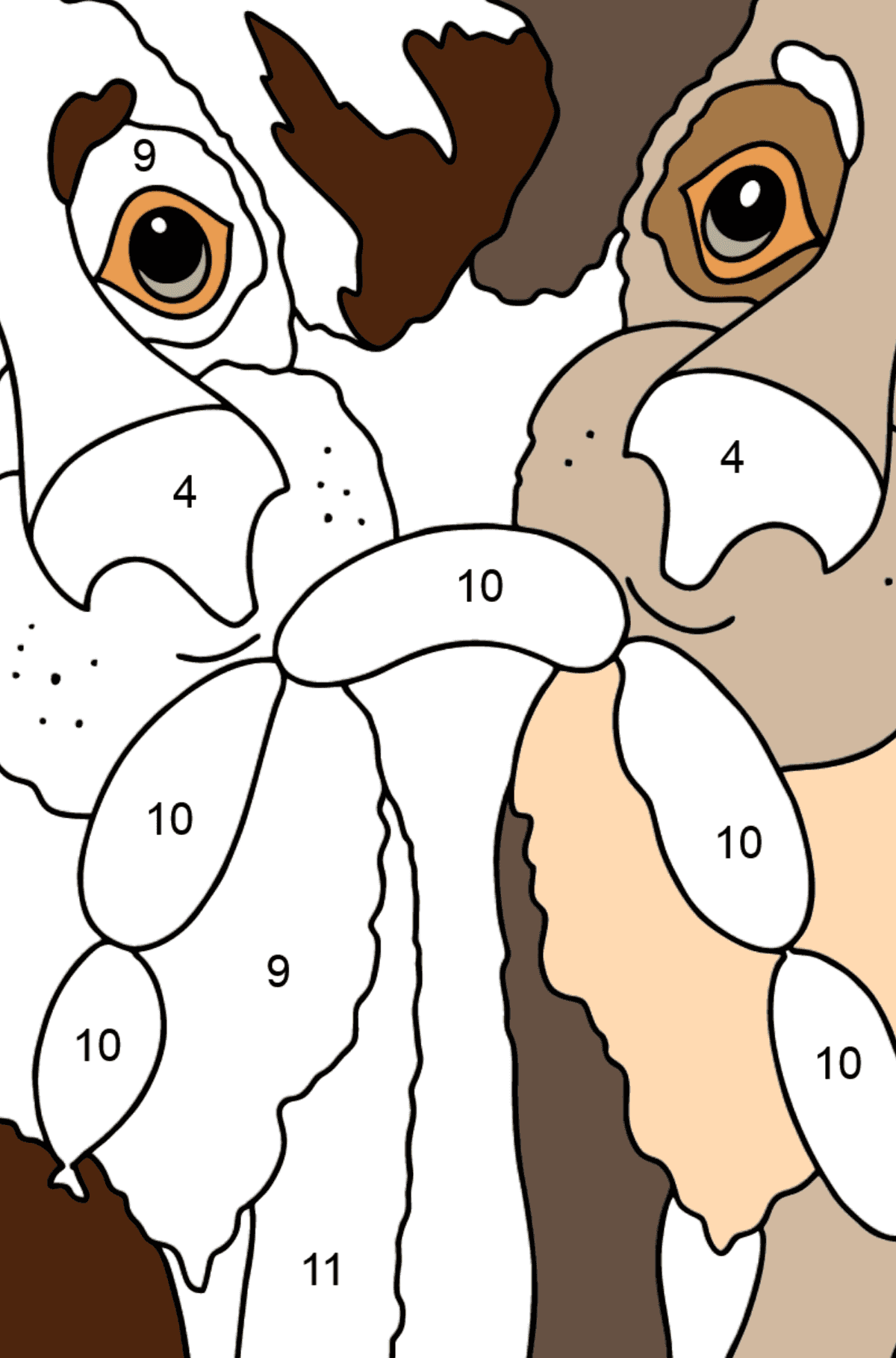 Coloriage - Des chiens qui mangent des saucisses - Coloriage par Chiffres pour les Enfants