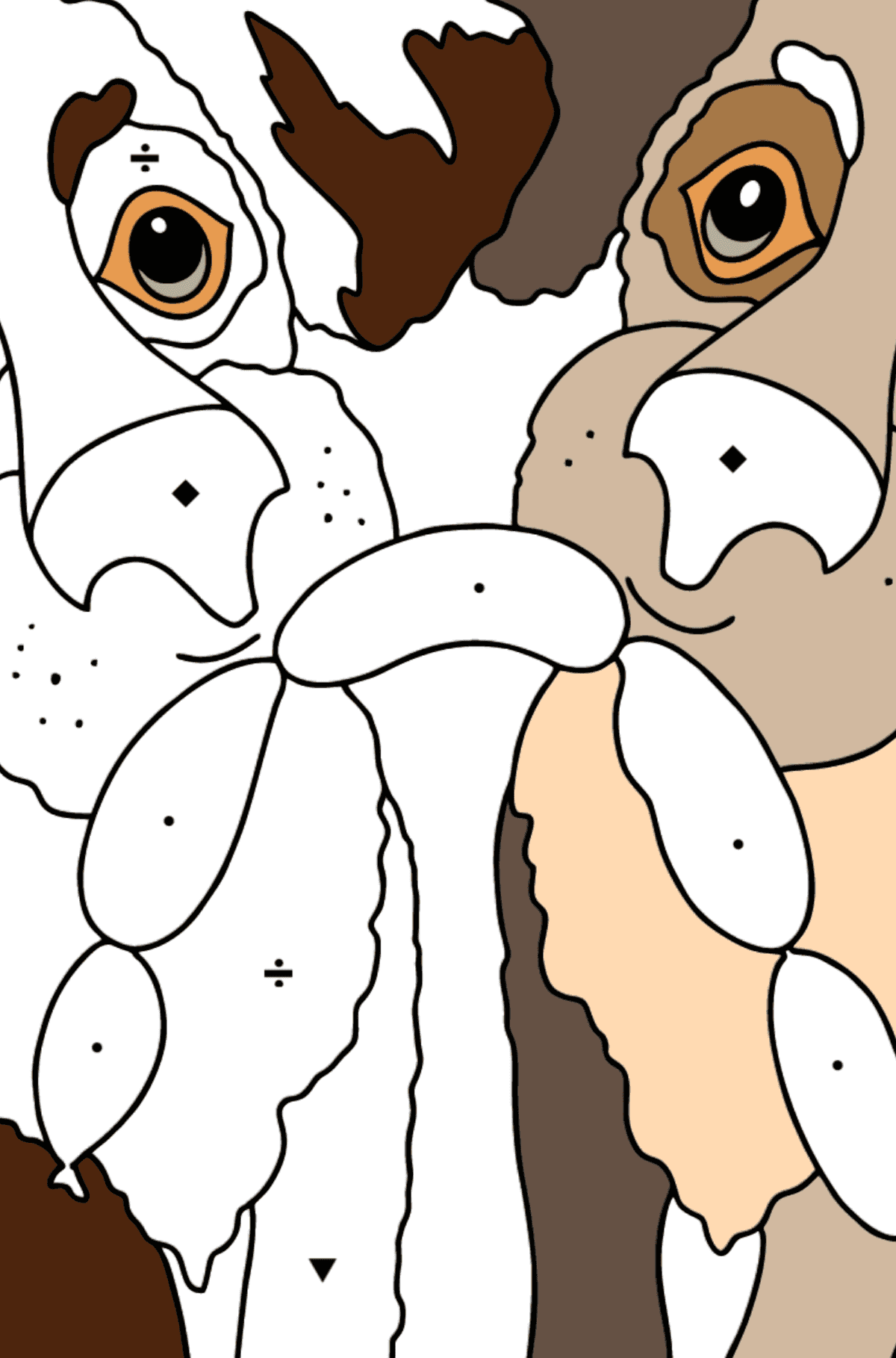 Desenho para colorir - cachorros comendo linguiças - Colorir por Símbolos para Crianças