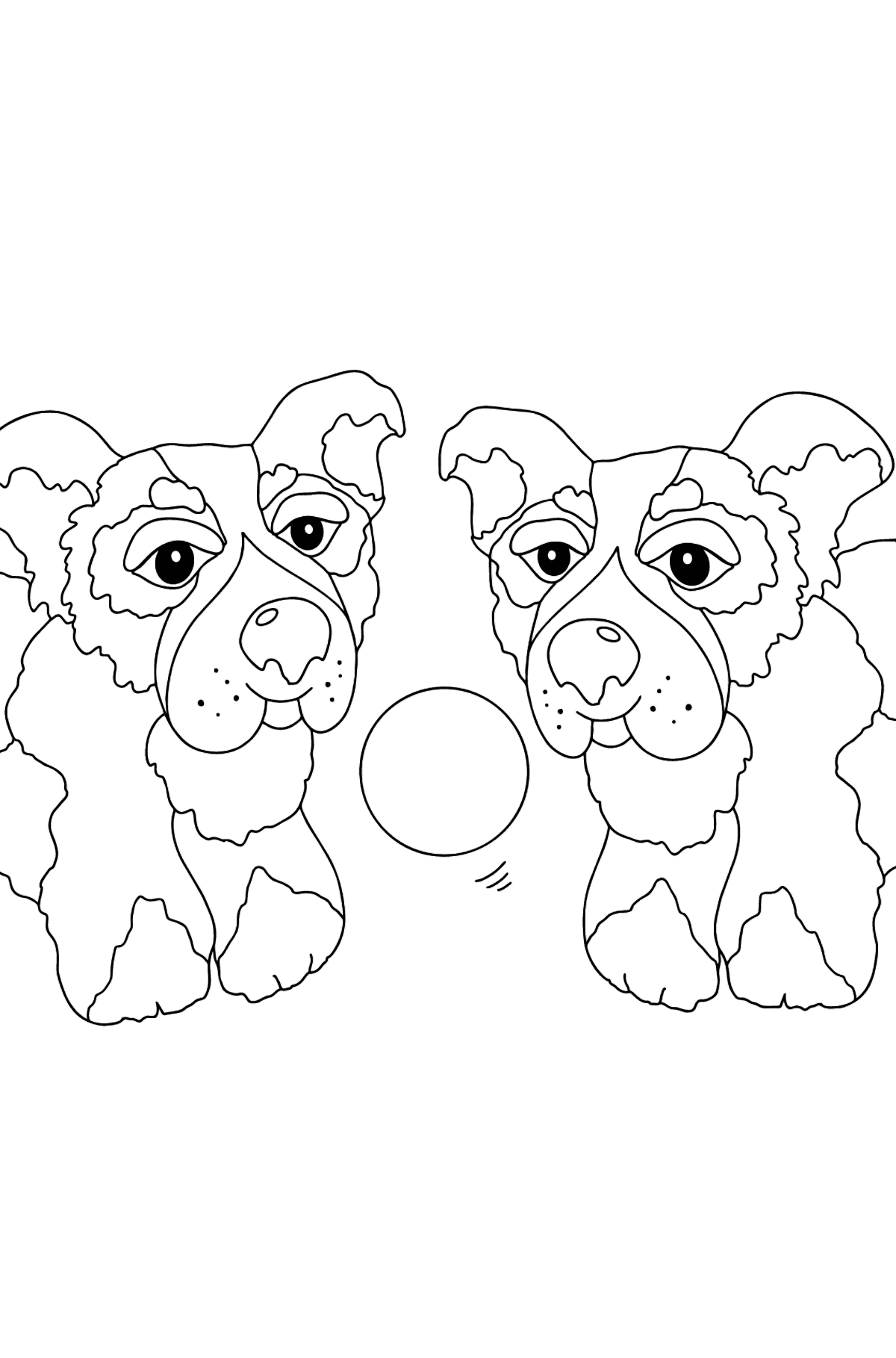 Tegning til farvning hunde lege (vanskeligt) - Tegninger til farvelægning for børn