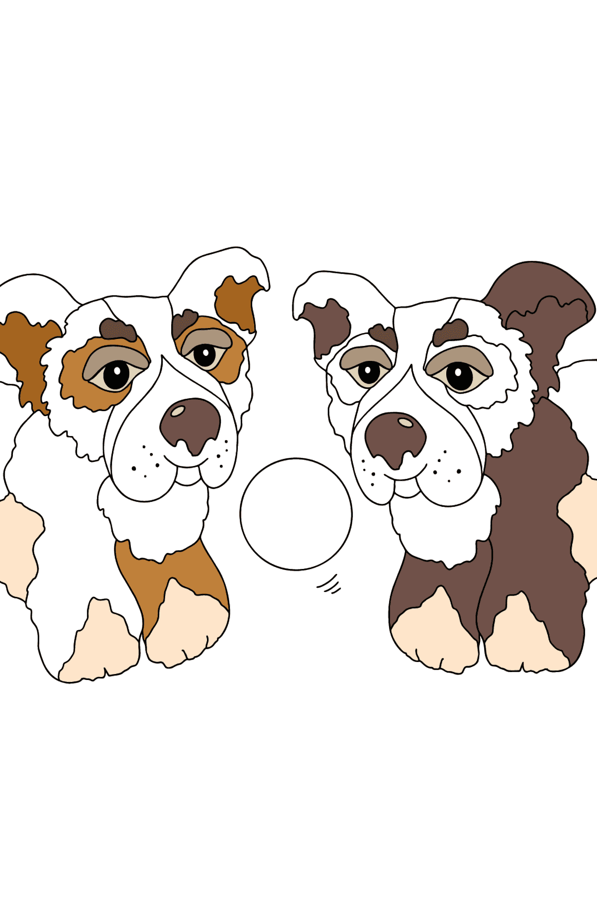 Coloring Page - Dogs are Playing Energetically with a Ball - Coloring Pages for Kids