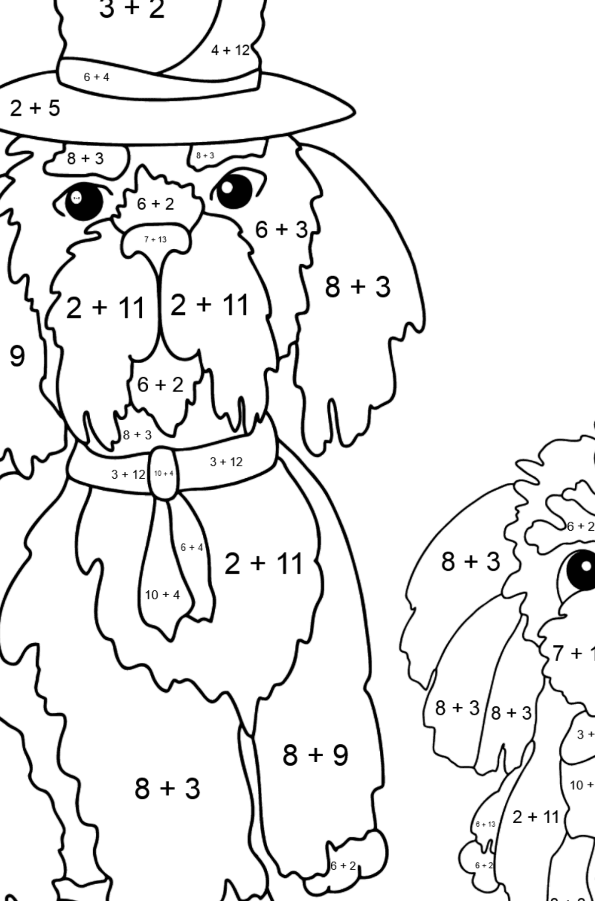 Boyama sayfası iyi köpekler (zor) - Matematik Boyama - Toplama çocuklar için