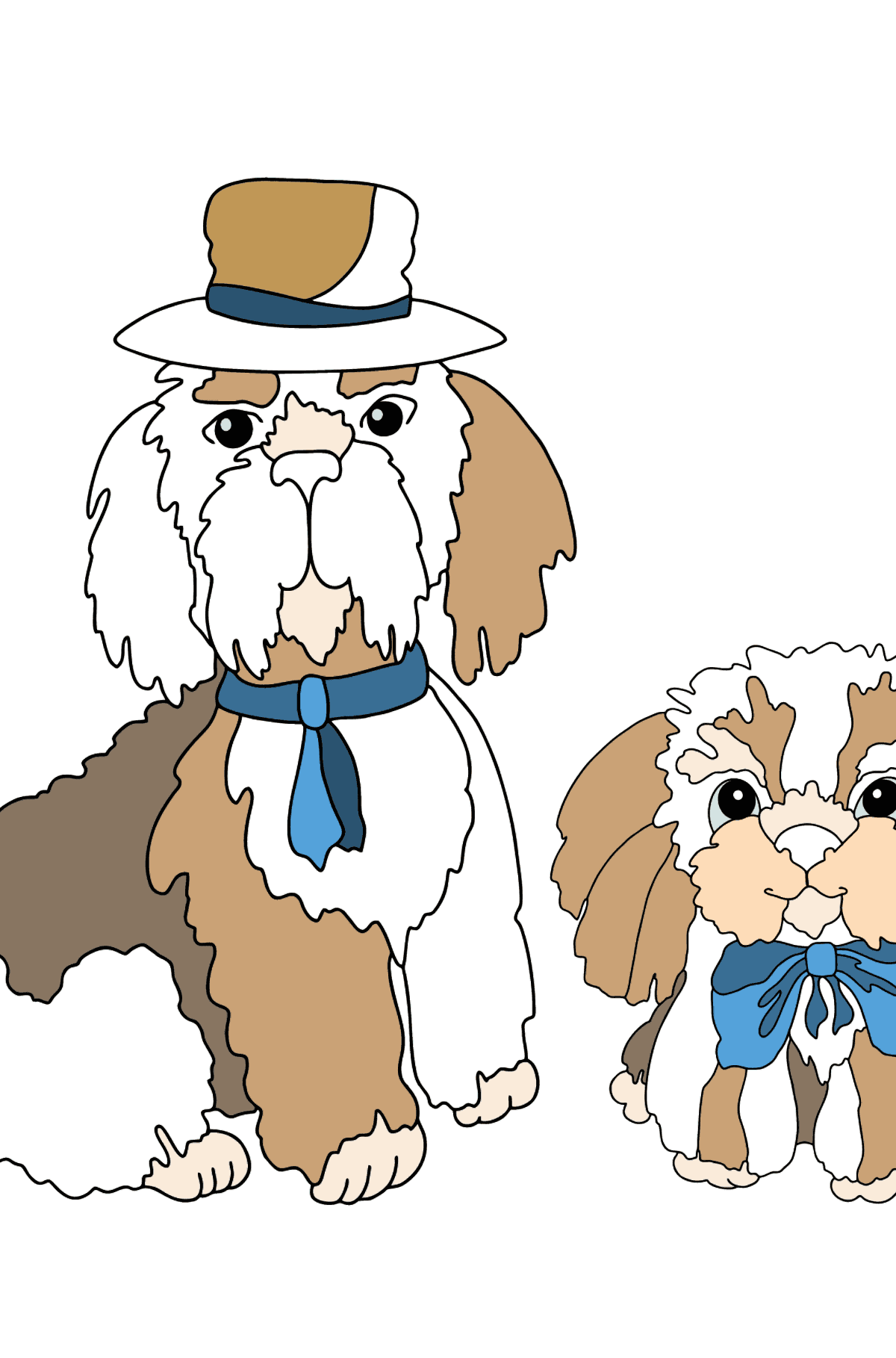 Coloring Page - Dogs are Sitting Wearing Hats - Coloring Pages for Kids