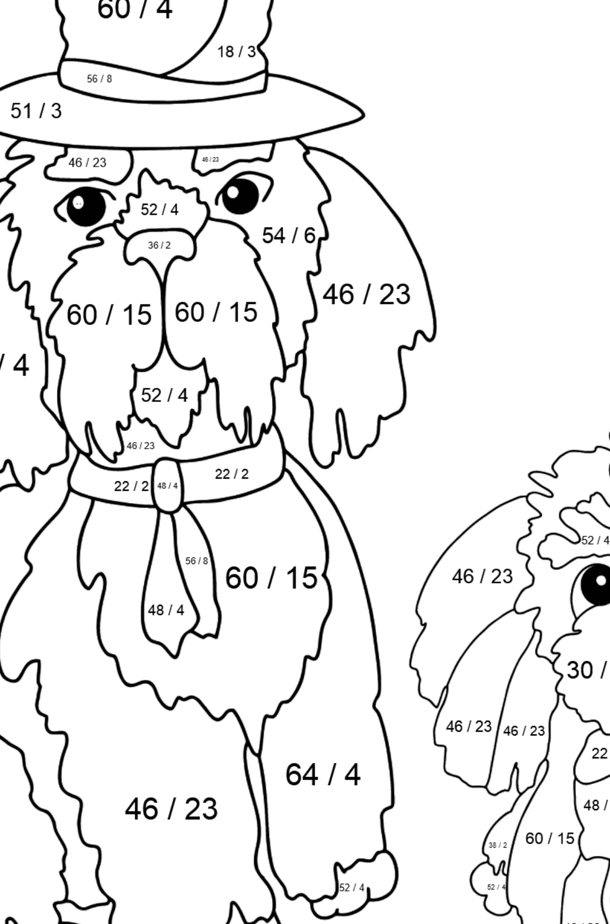 Boyama sayfası iyi köpekler (zor) - Matematik Boyama - Bölme çocuklar için