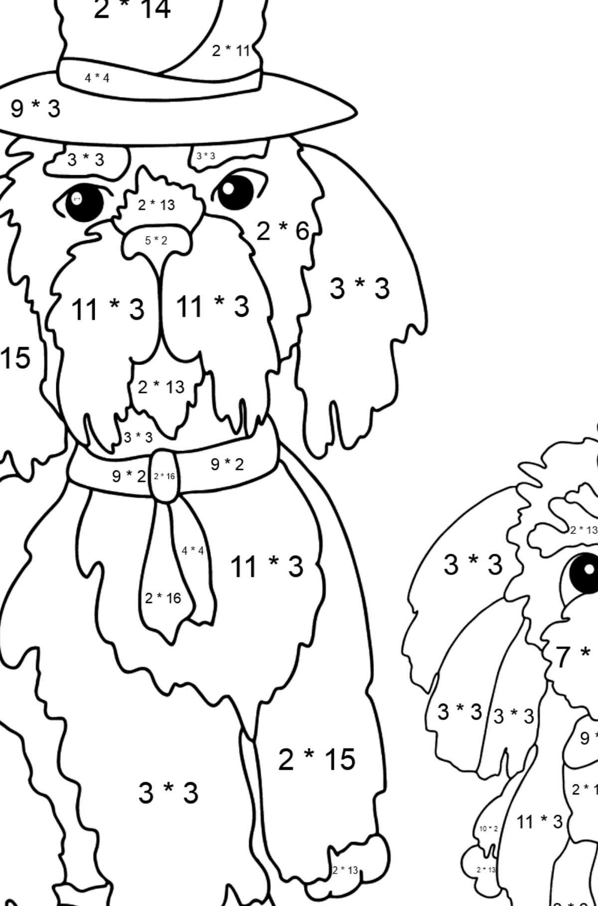 Boyama sayfası iyi köpekler (zor) - Matematik Boyama - Çarpma çocuklar için