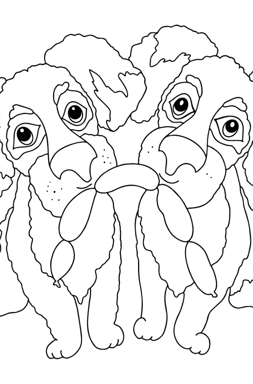 Print Coloring Page - Dogs Can't Share Sausages!