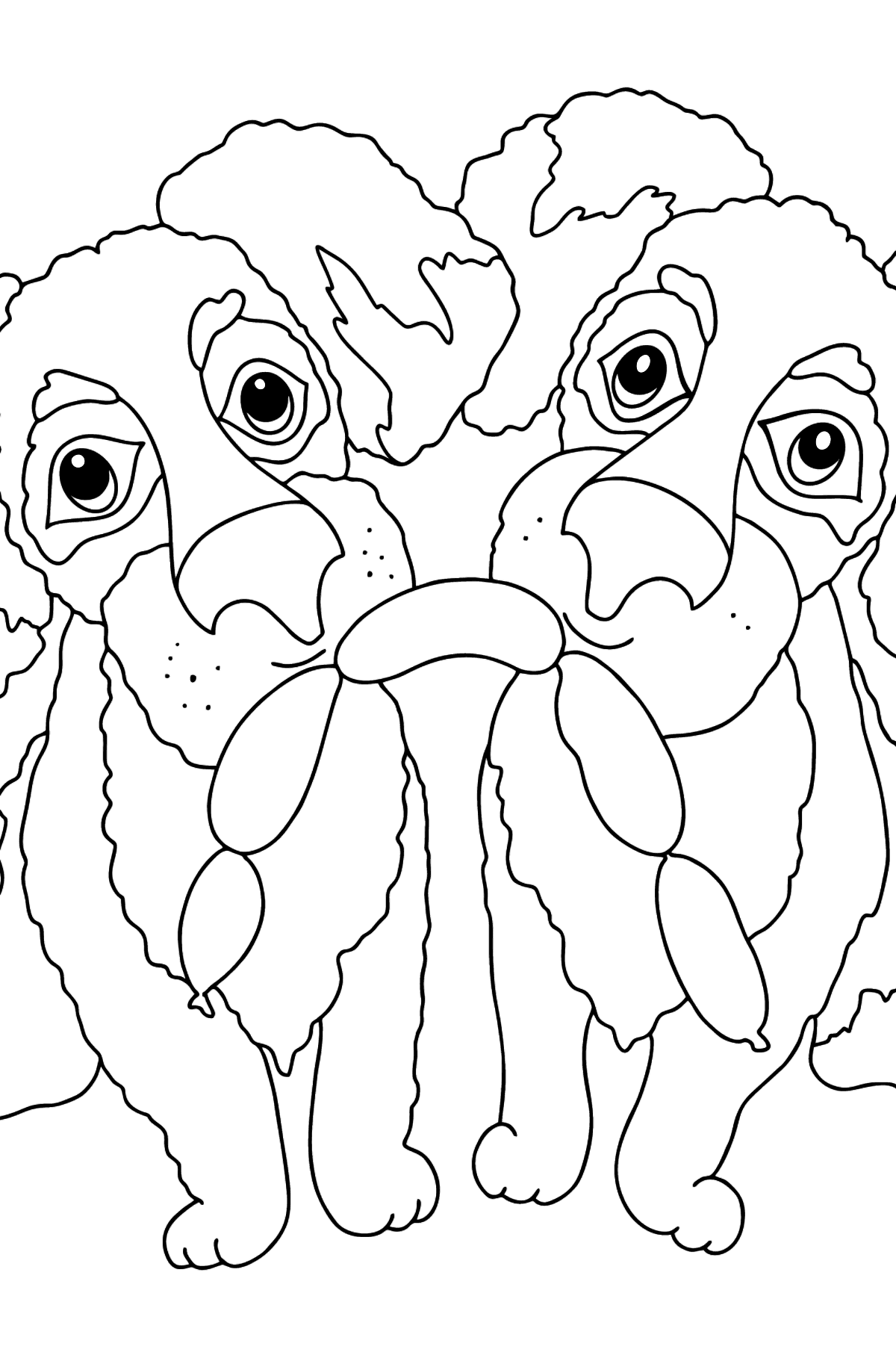 Desen de colorat câini amuzanți (dificil) - Desene de colorat pentru copii