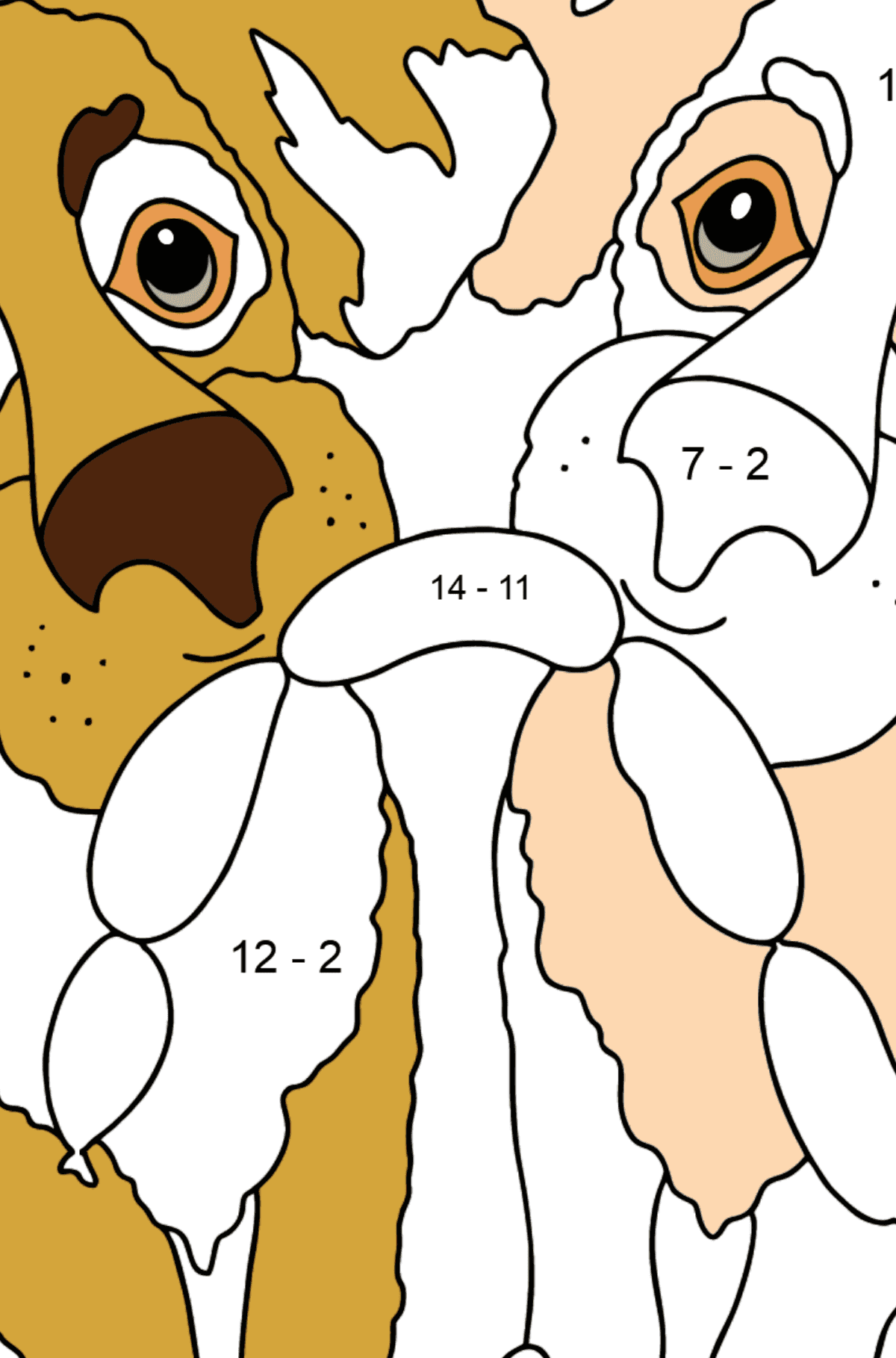 Coloring Page - Dogs Can't Share Sausages - Math Coloring - Subtraction for Kids
