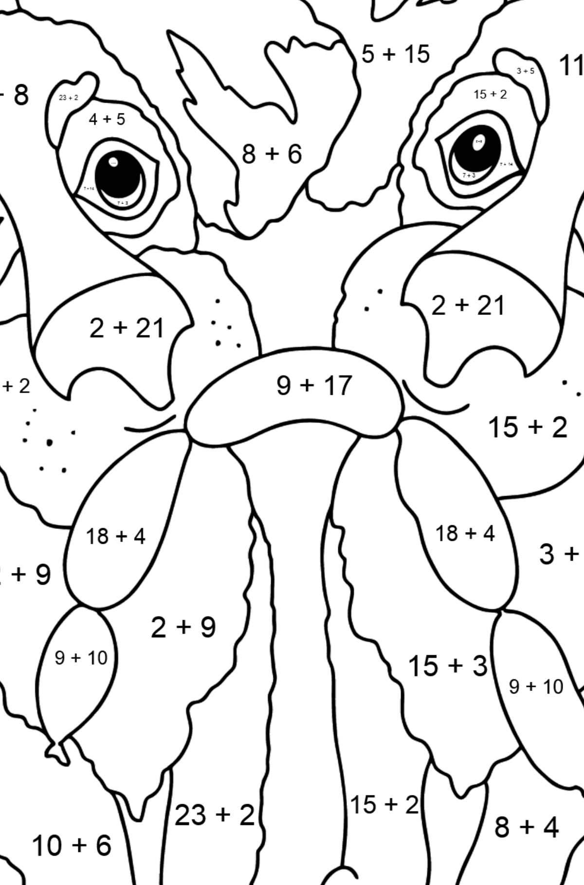 Coloring Page - Dogs Found Sausages - Math Coloring - Addition for Kids