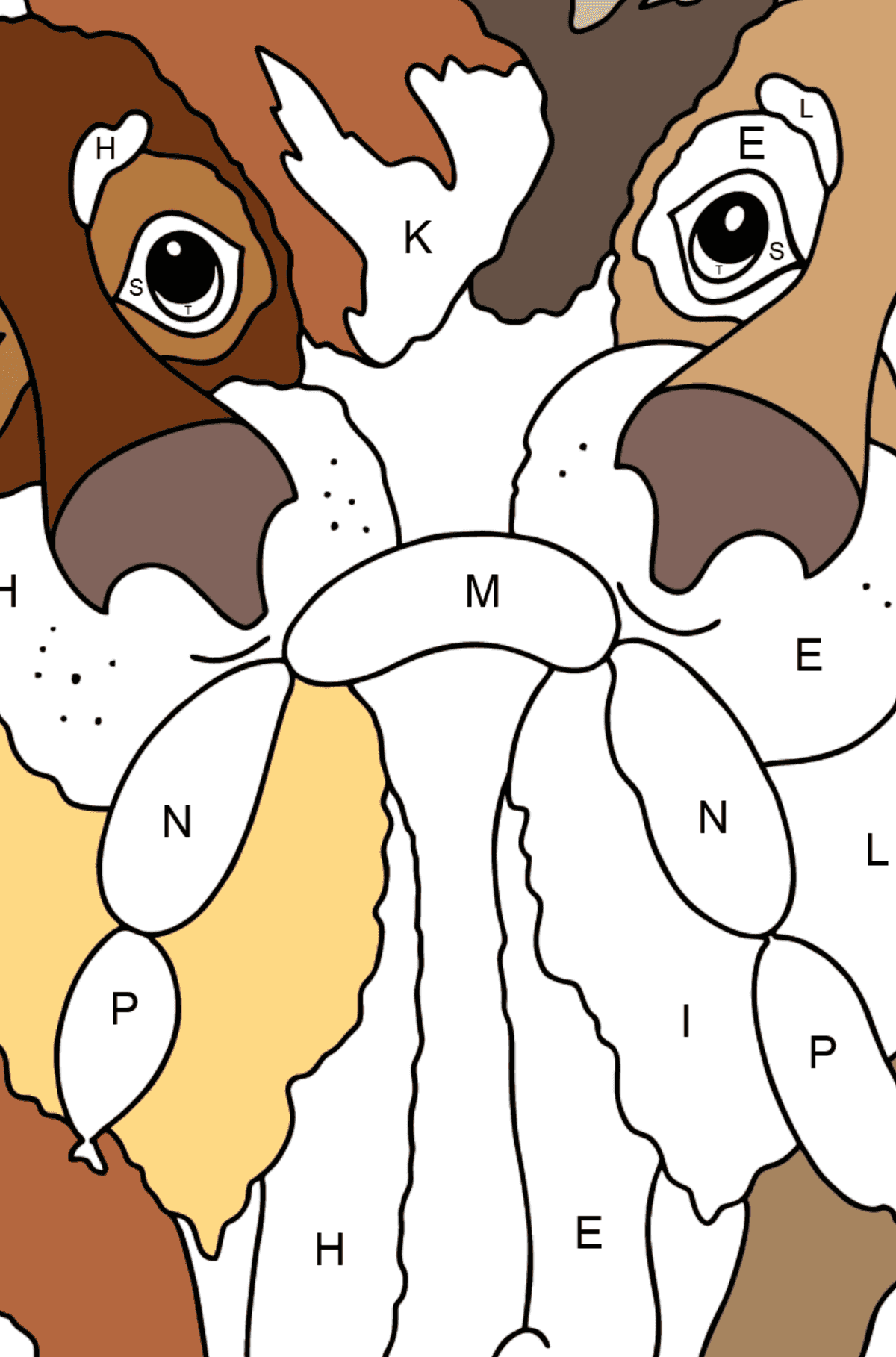 Dibujo de Perros Travieso para colorear - Colorear por Letras para Niños