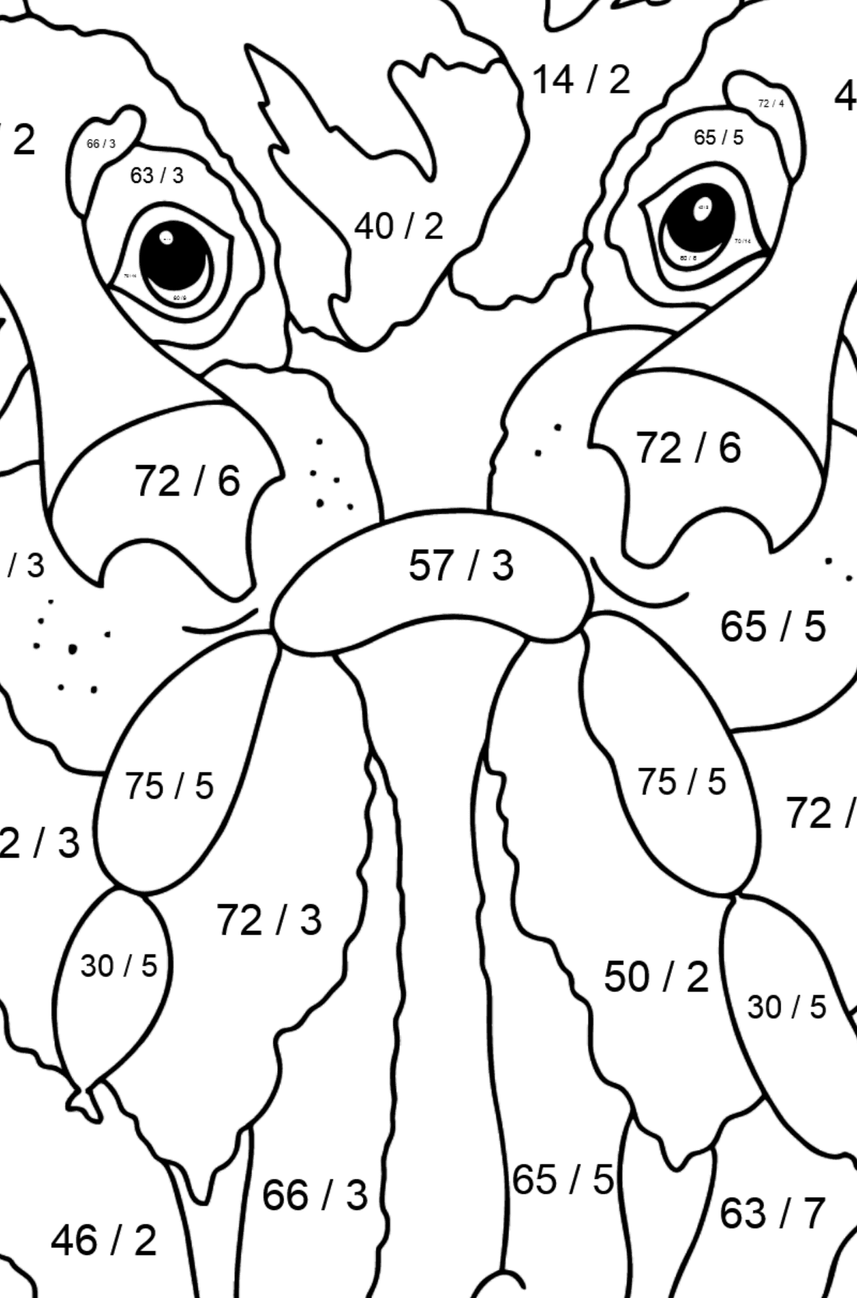 Coloring Page - Dogs Found Sausages - Math Coloring - Division for Kids