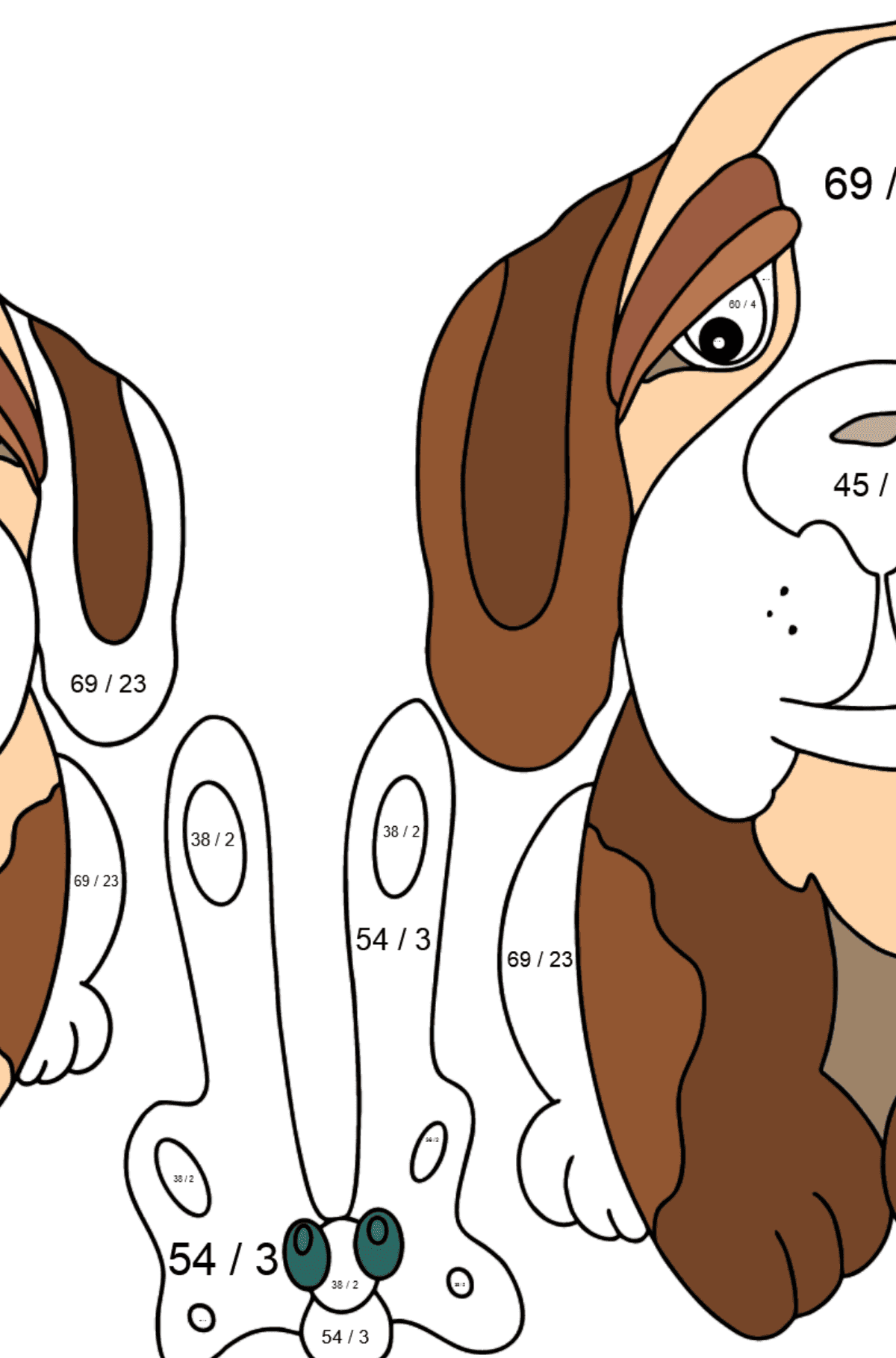 Ausmalbild Freundliche Hunde - Mathe Ausmalbilder - Division für Kinder