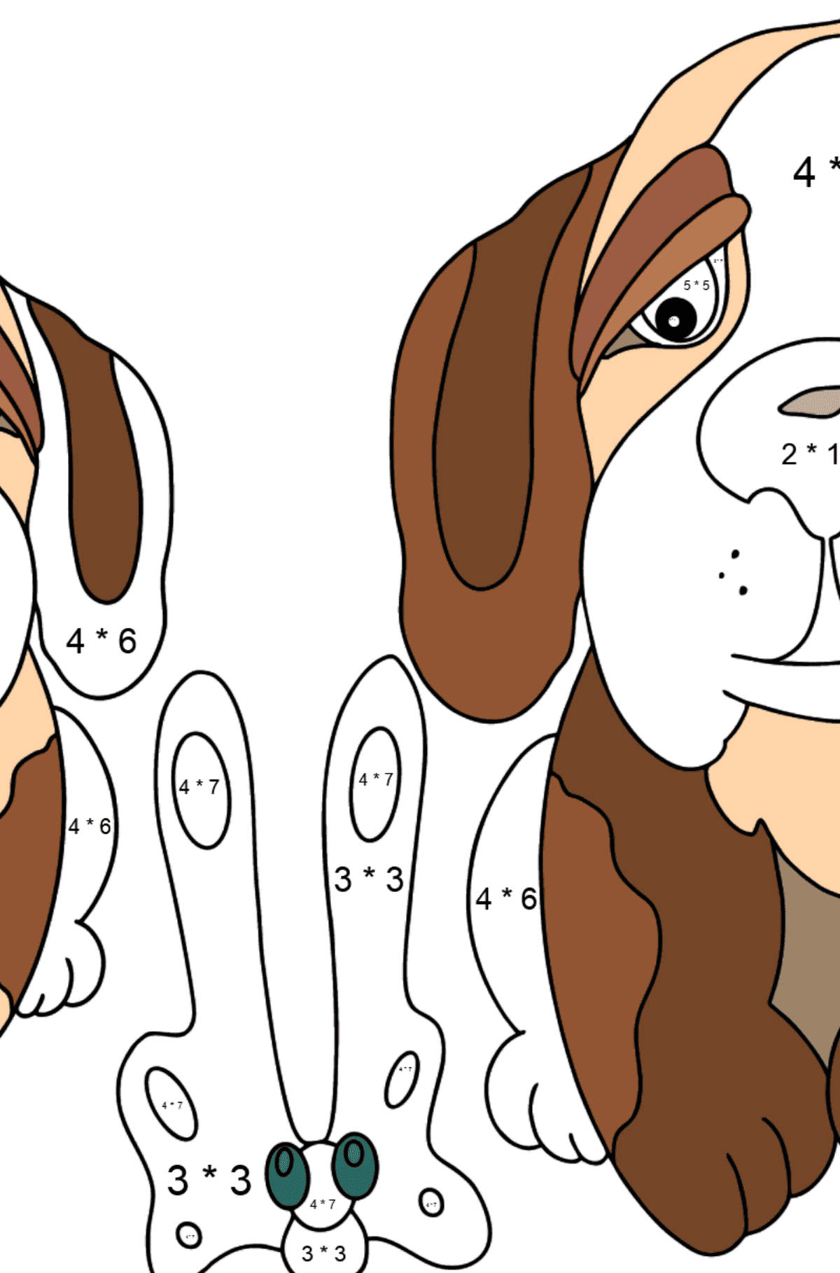 Desenho de cães e borboletas para colorir - Colorindo com Matemática - Multiplicação para Crianças