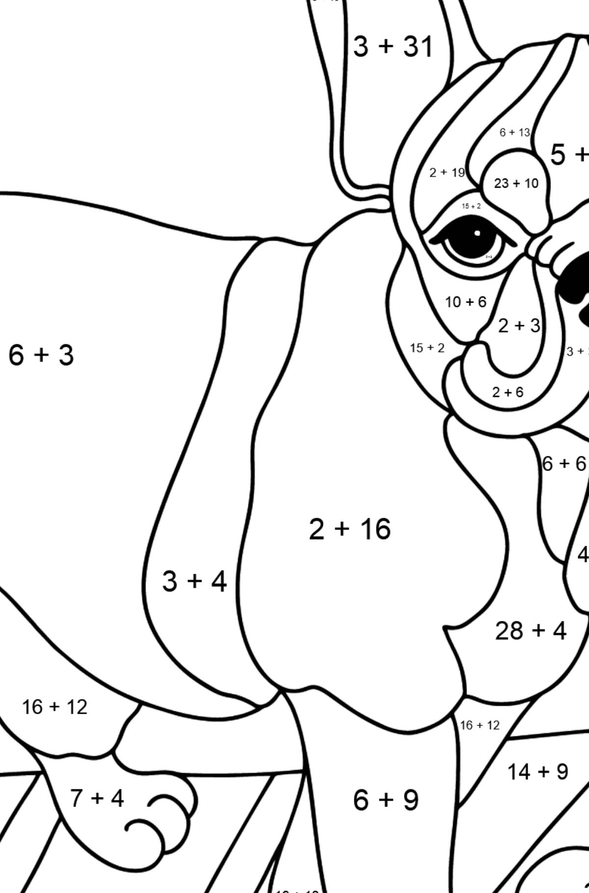 Französische Bulldogge Malvorlagen - Mathe Ausmalbilder - Addition für Kinder