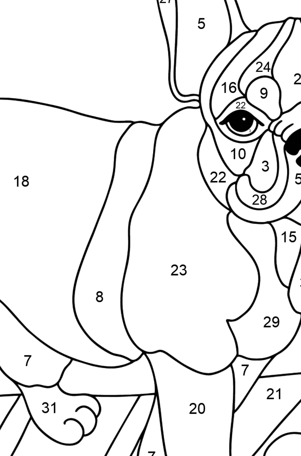 Desenho do Bulldog Francês para colorir - Colorir por Números para Crianças