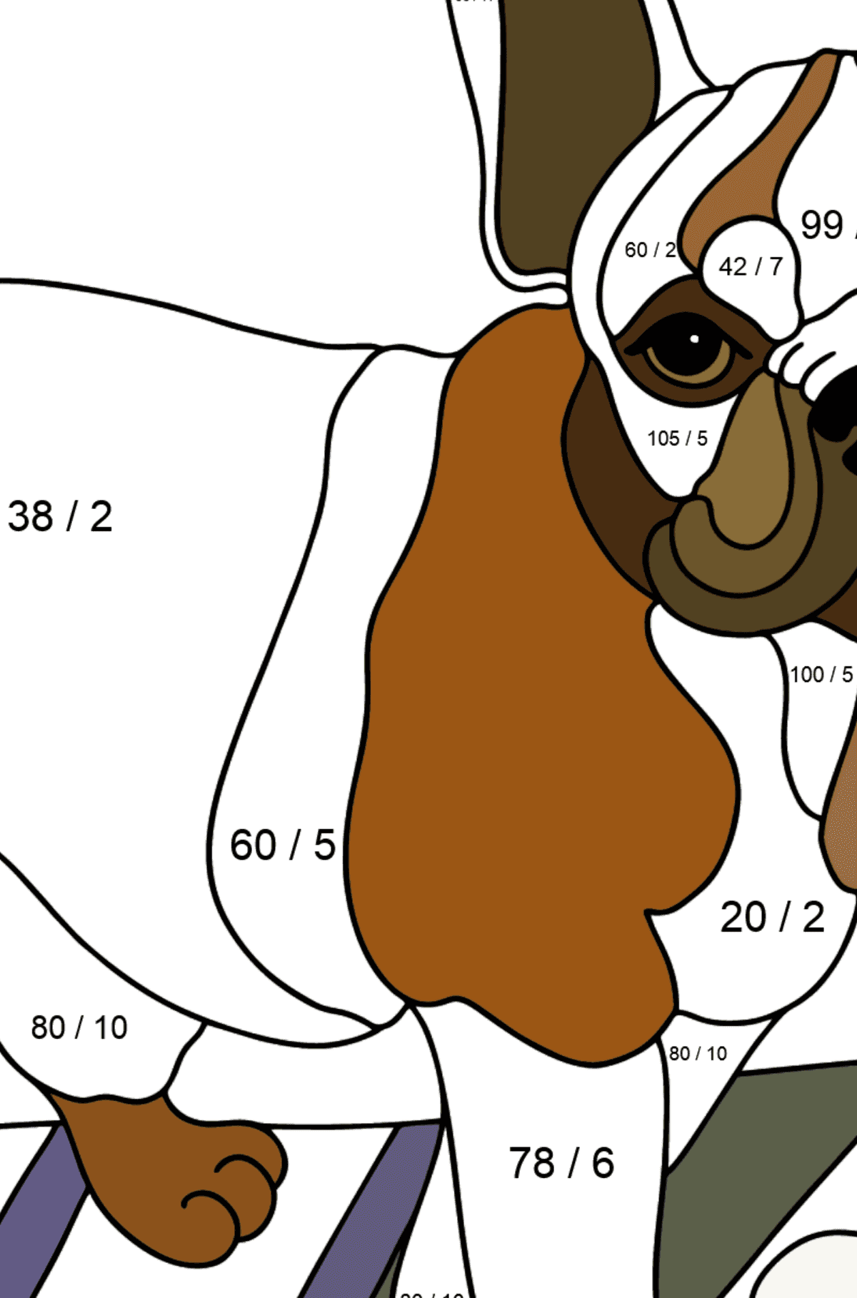 Desenho do Bulldog Francês para colorir - Colorindo com Matemática - Divisão para Crianças
