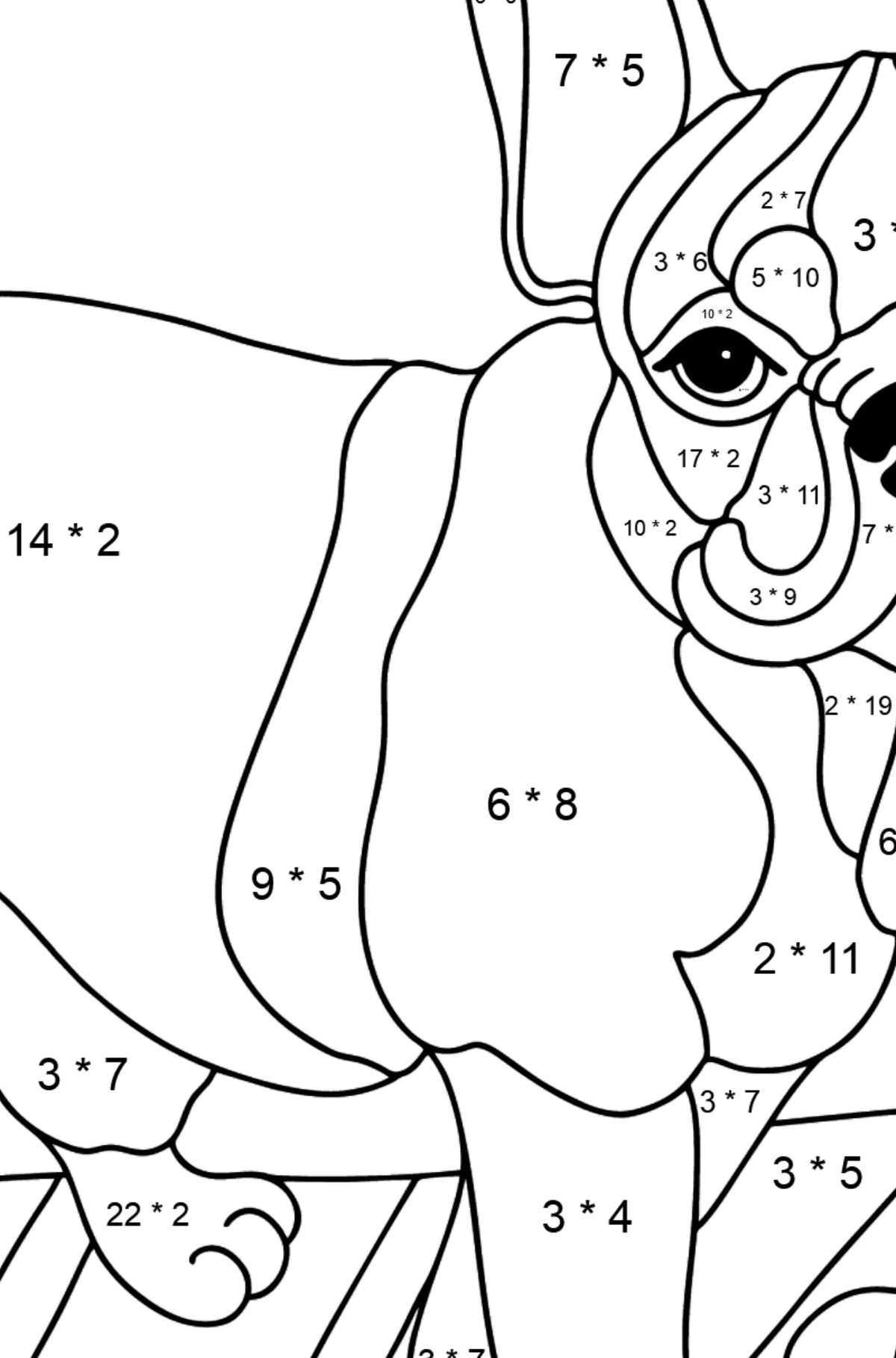 Desenho do Bulldog Francês para colorir - Colorindo com Matemática - Multiplicação para Crianças