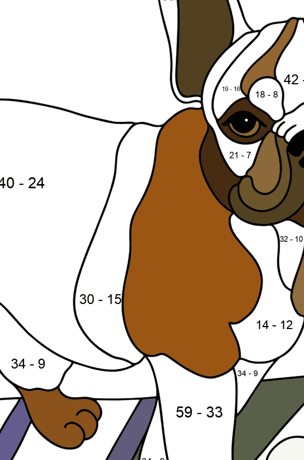French Bulldog coloring page - Math Coloring - Subtraction for Kids