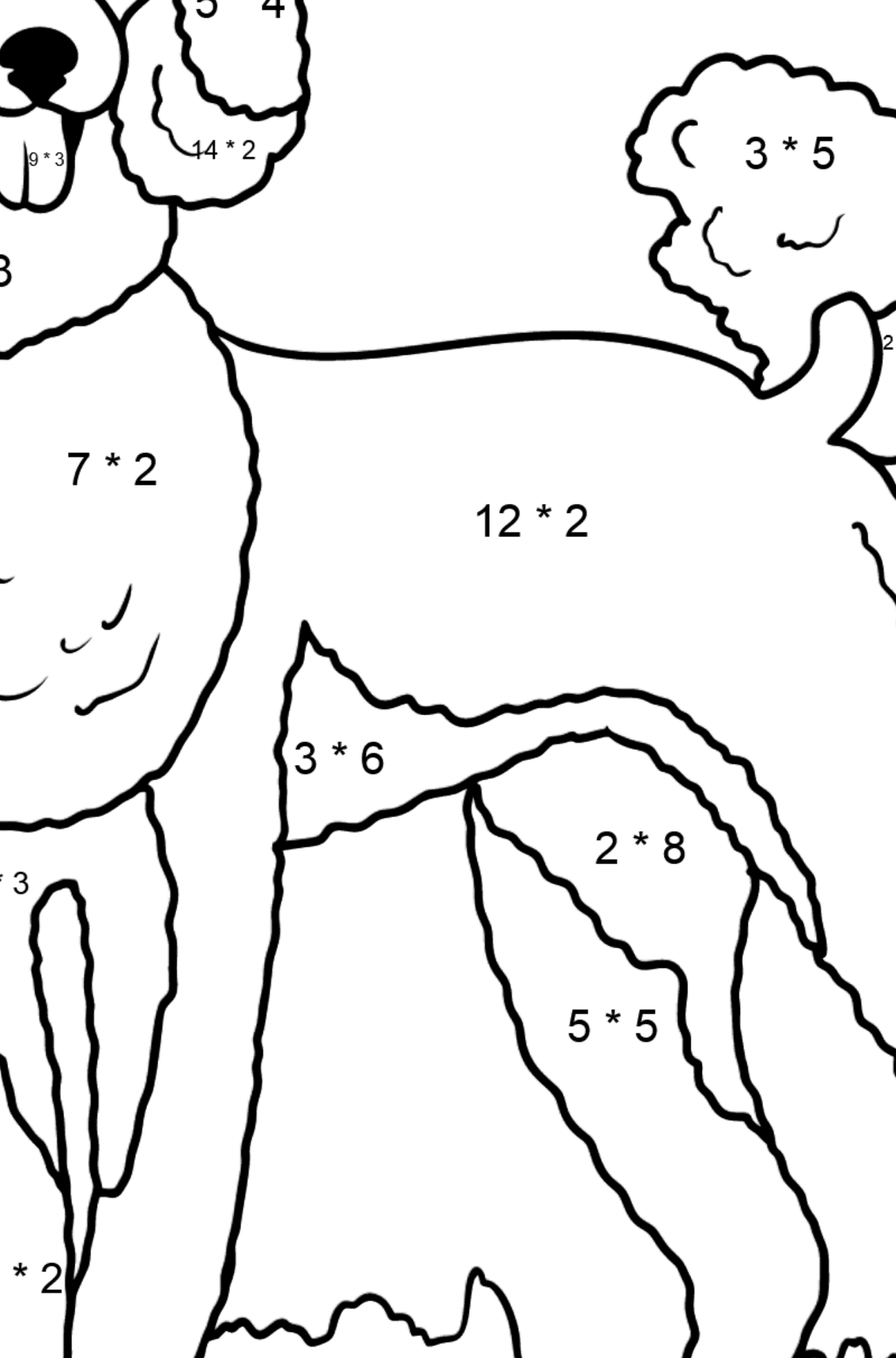 Desenho para colorir do poodle - Colorindo com Matemática - Multiplicação para Crianças