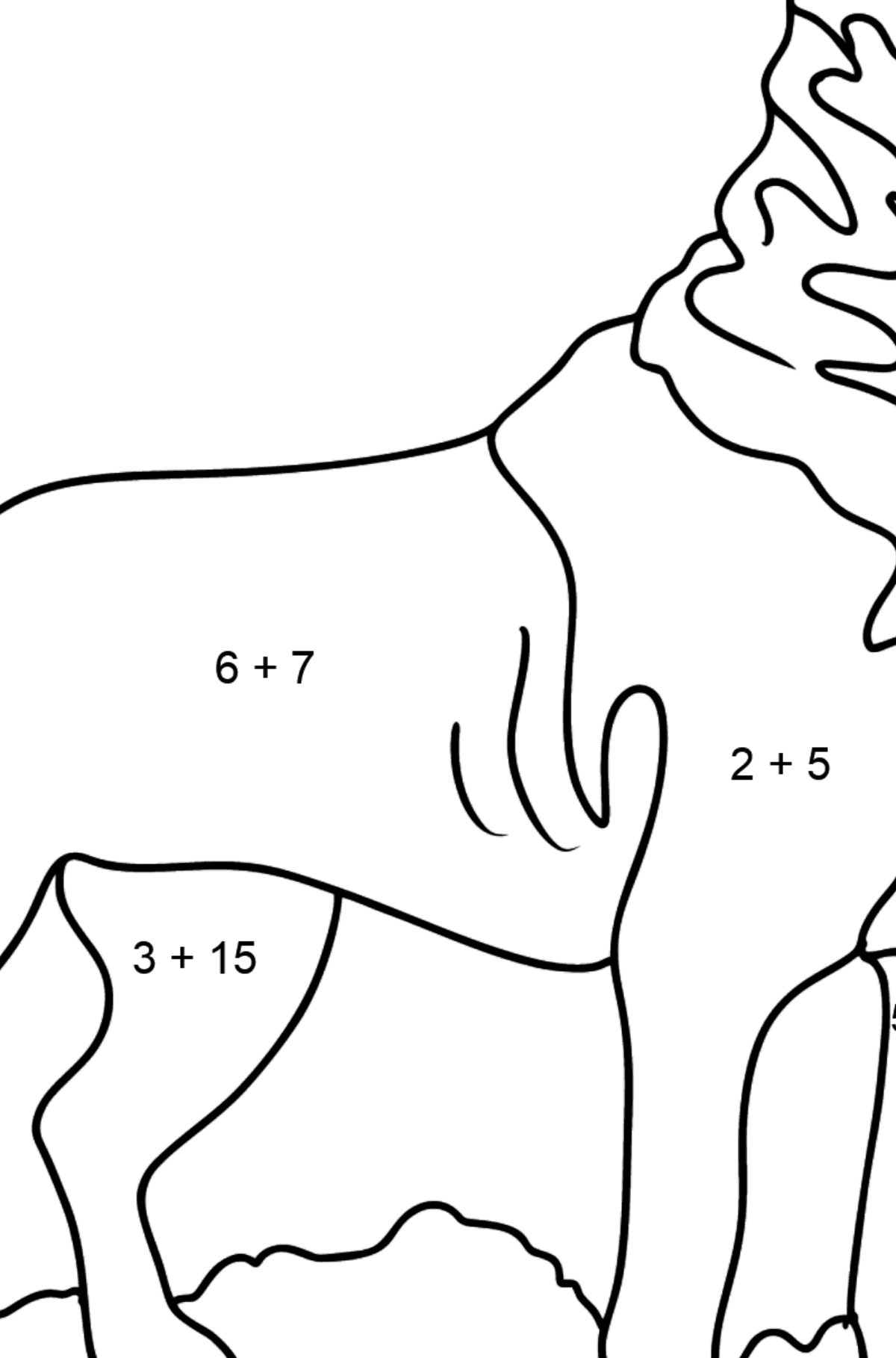 Dibujo de Rottweiler para colorear - Colorear con Matemáticas - Sumas para Niños