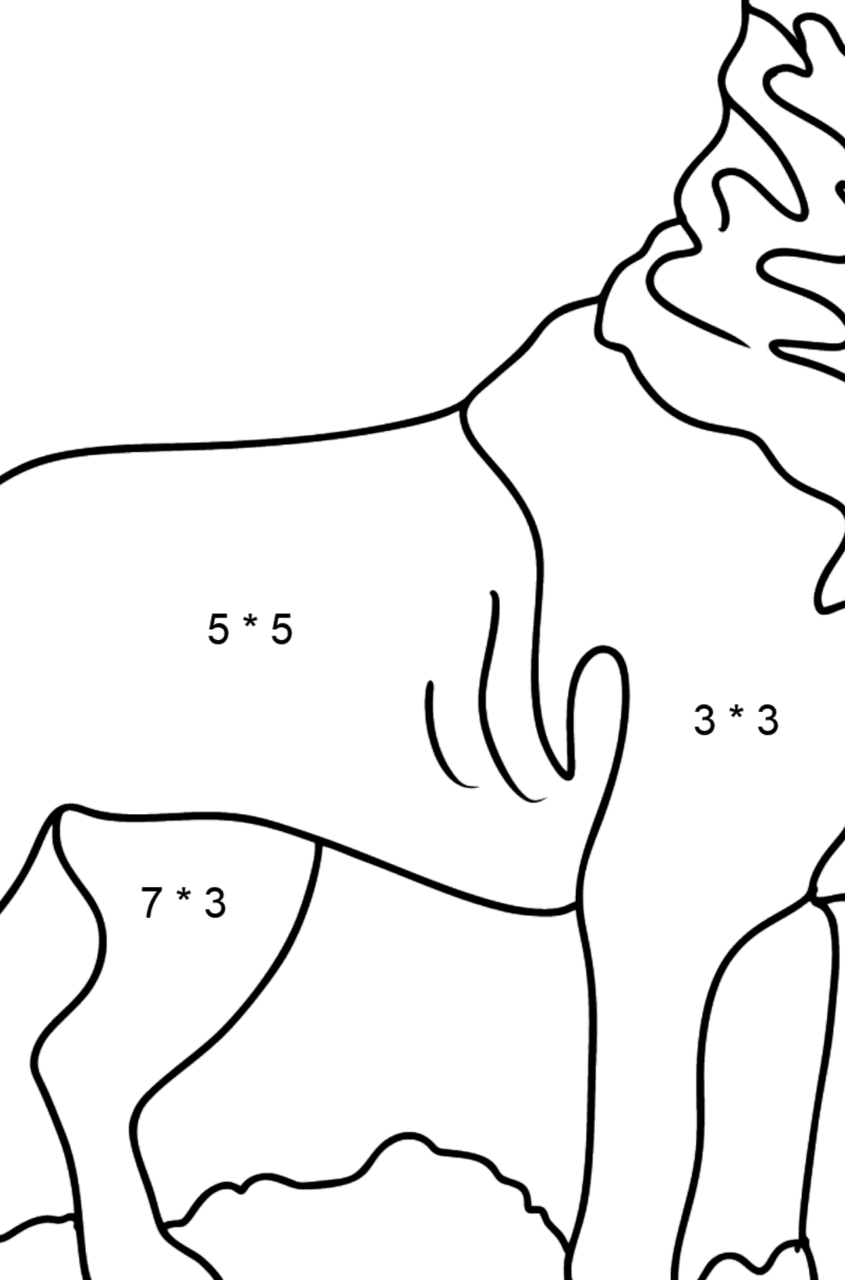 Rottweiler Ausmalbild - Mathe Ausmalbilder - Multiplikation für Kinder