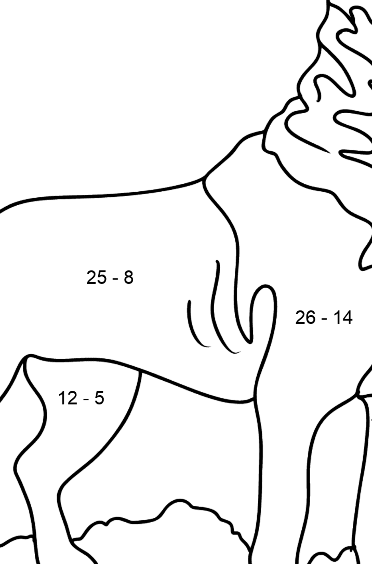 Desenho de Rottweiler para colorir - Colorindo com Matemática - Subtração para Crianças