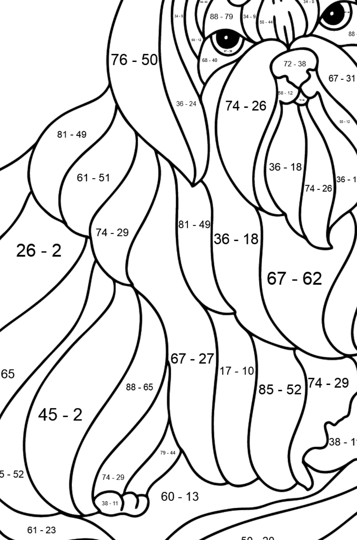 Shitsu coloring page - Math Coloring - Subtraction for Kids