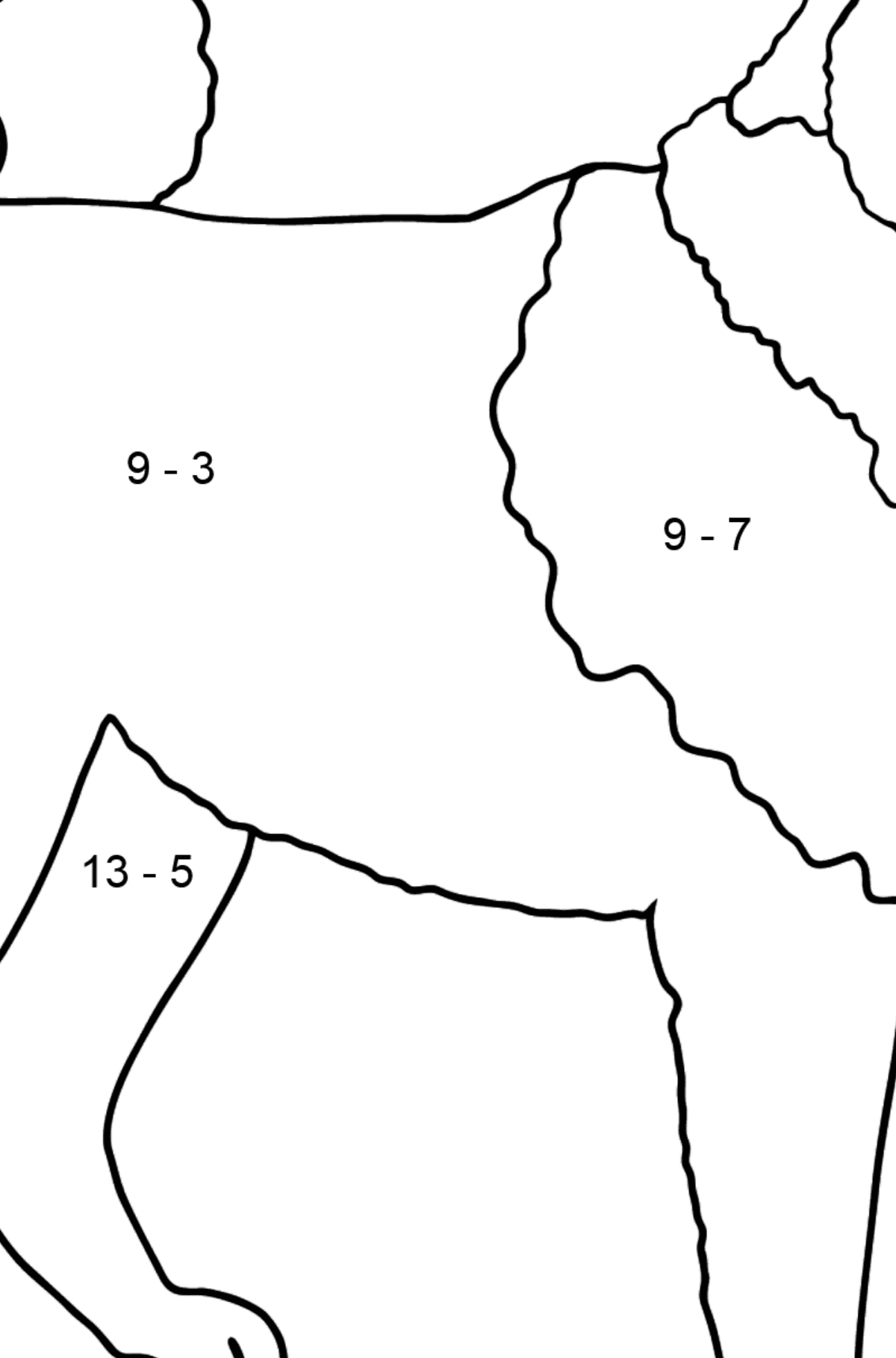 Dibujo de Husky Siberiano para colorear - Colorear con Matemáticas - Restas para Niños