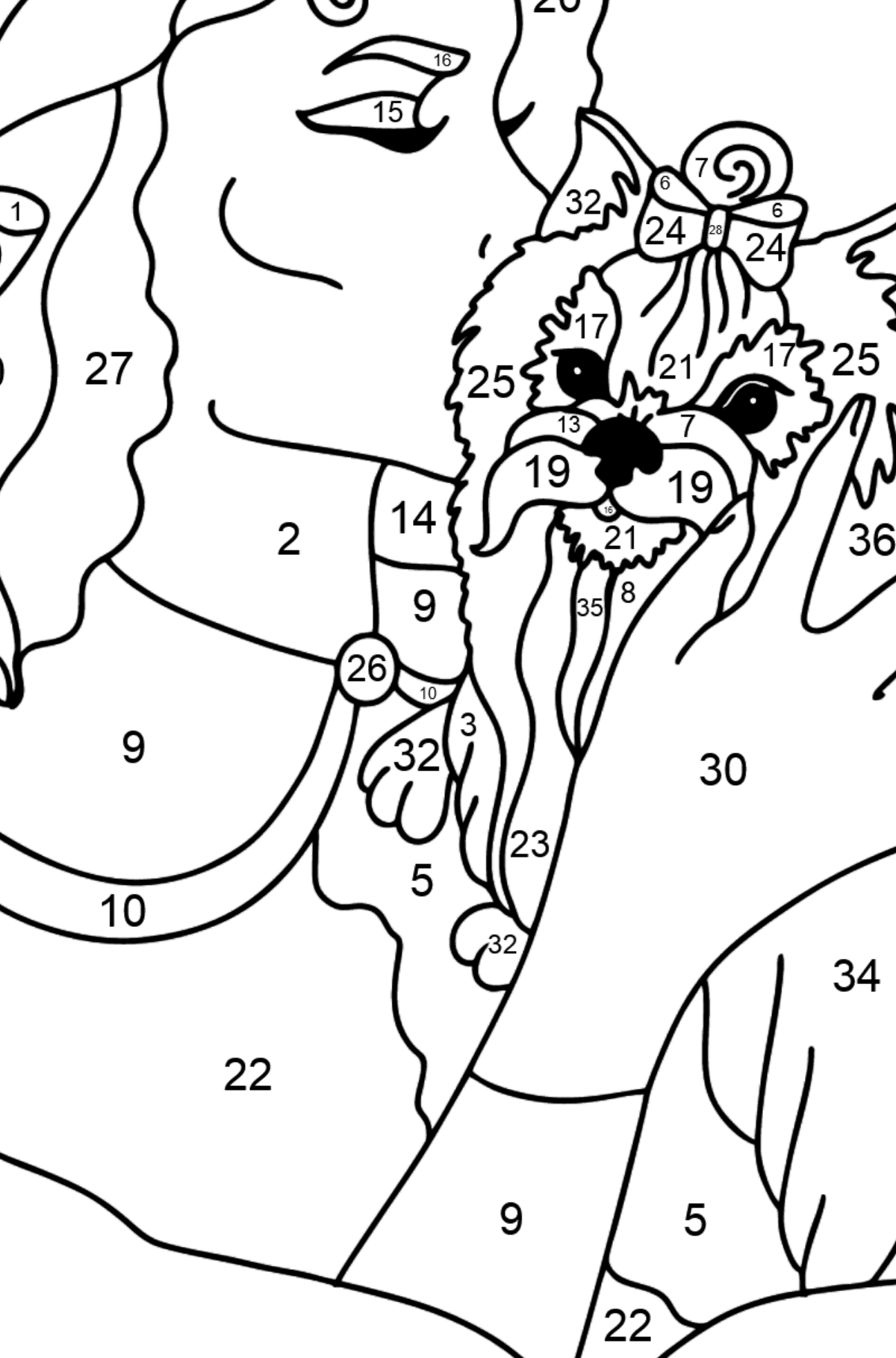 Yorkshire Terrier with Owner coloring page - Coloring by Numbers for Kids