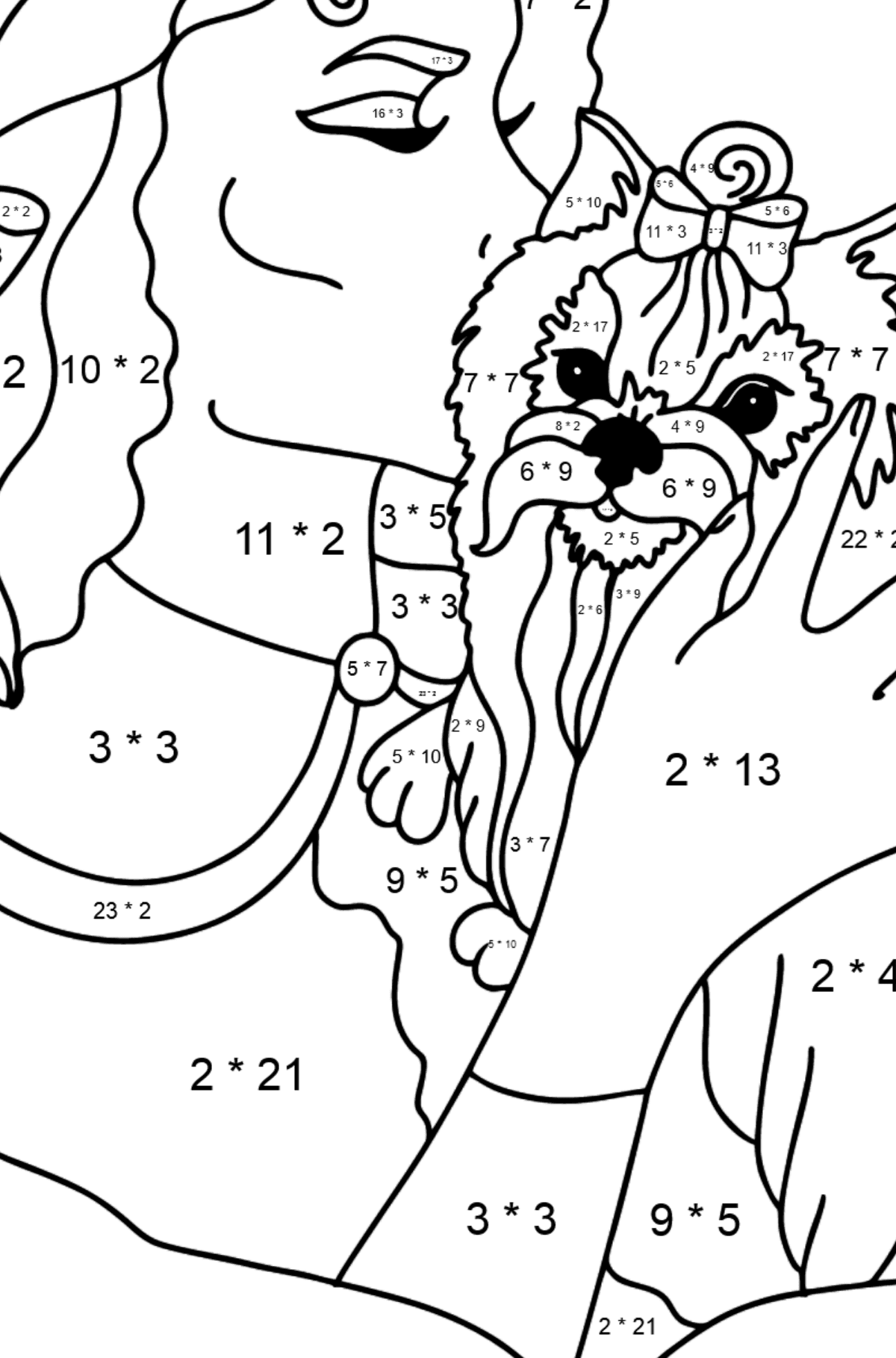 Yorkshire Terrier with Owner coloring page - Math Coloring - Multiplication for Kids