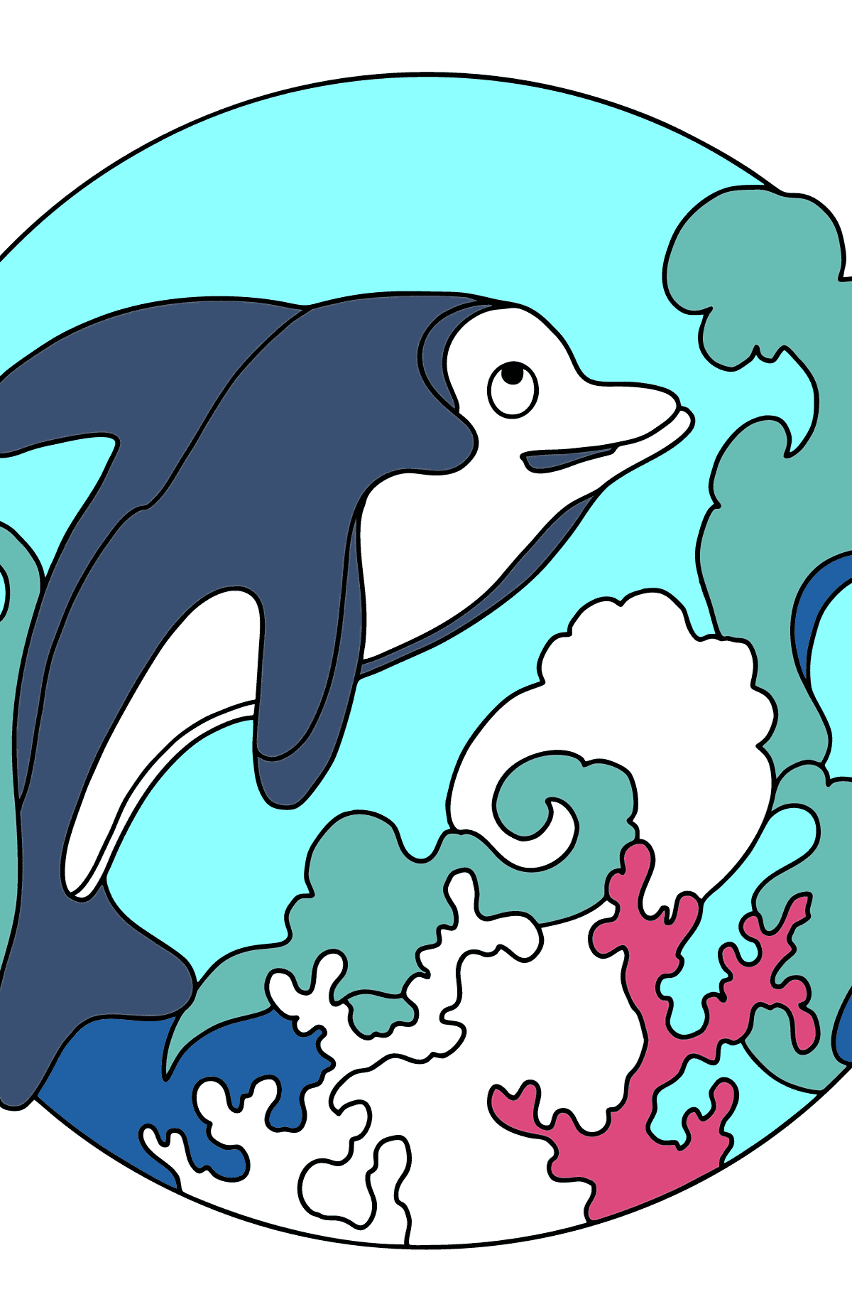 Dibujo para Colorear - El Delfín, un Animal Inteligente y Amistoso - Colorear para Niños