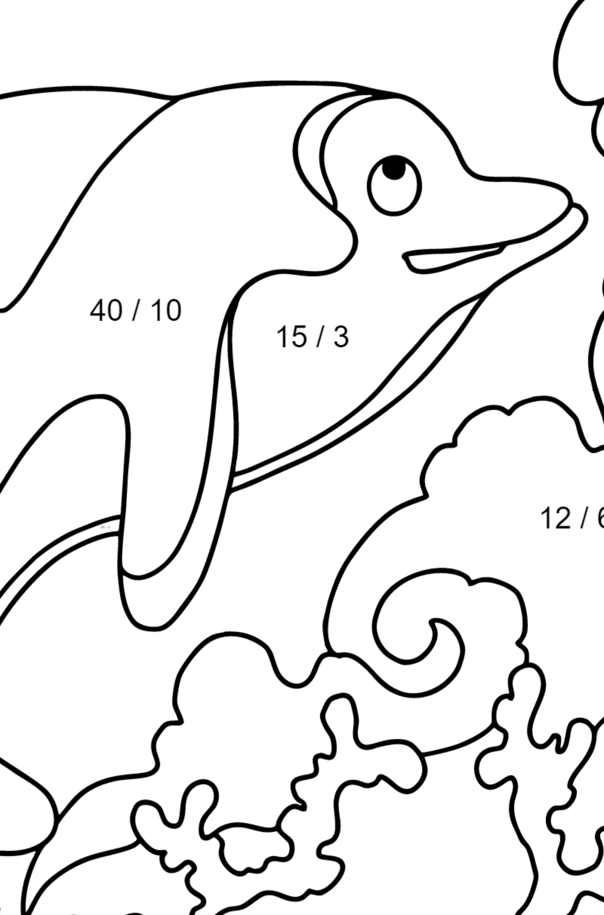 Coloring Page - A Dolphin, a Smart and Friendly Animal - Math Coloring - Division for Kids