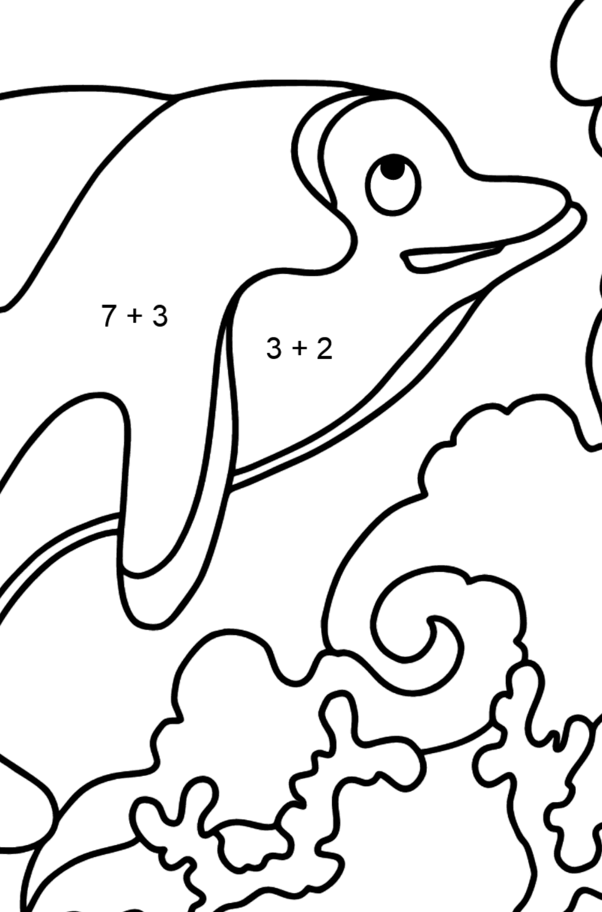 Розмальовка Дельфін для дітей - Математична Розмальовка Додавання для дітей