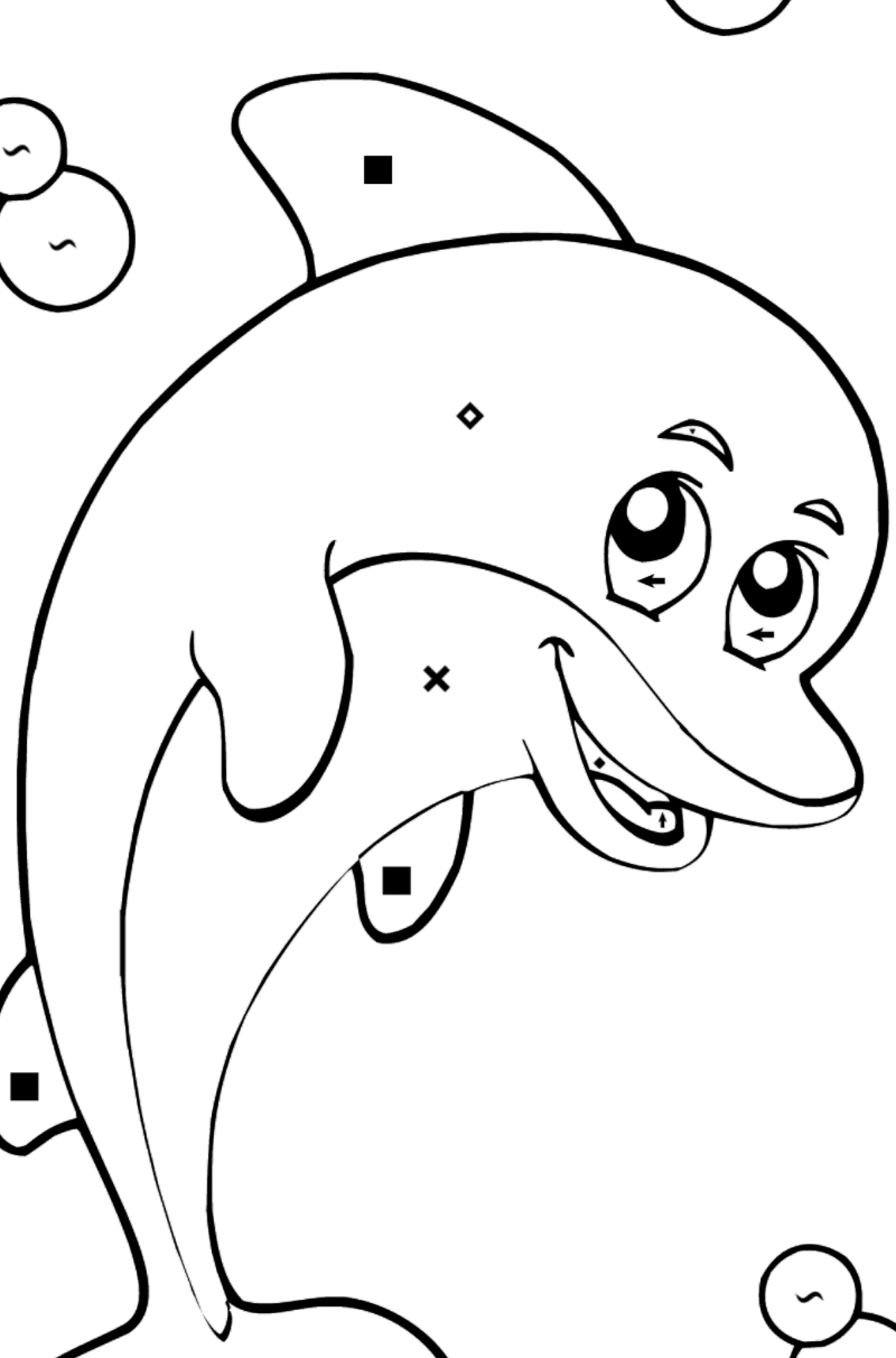 Розмальовка – веселий дельфін - Розмальовки за символами для дітей